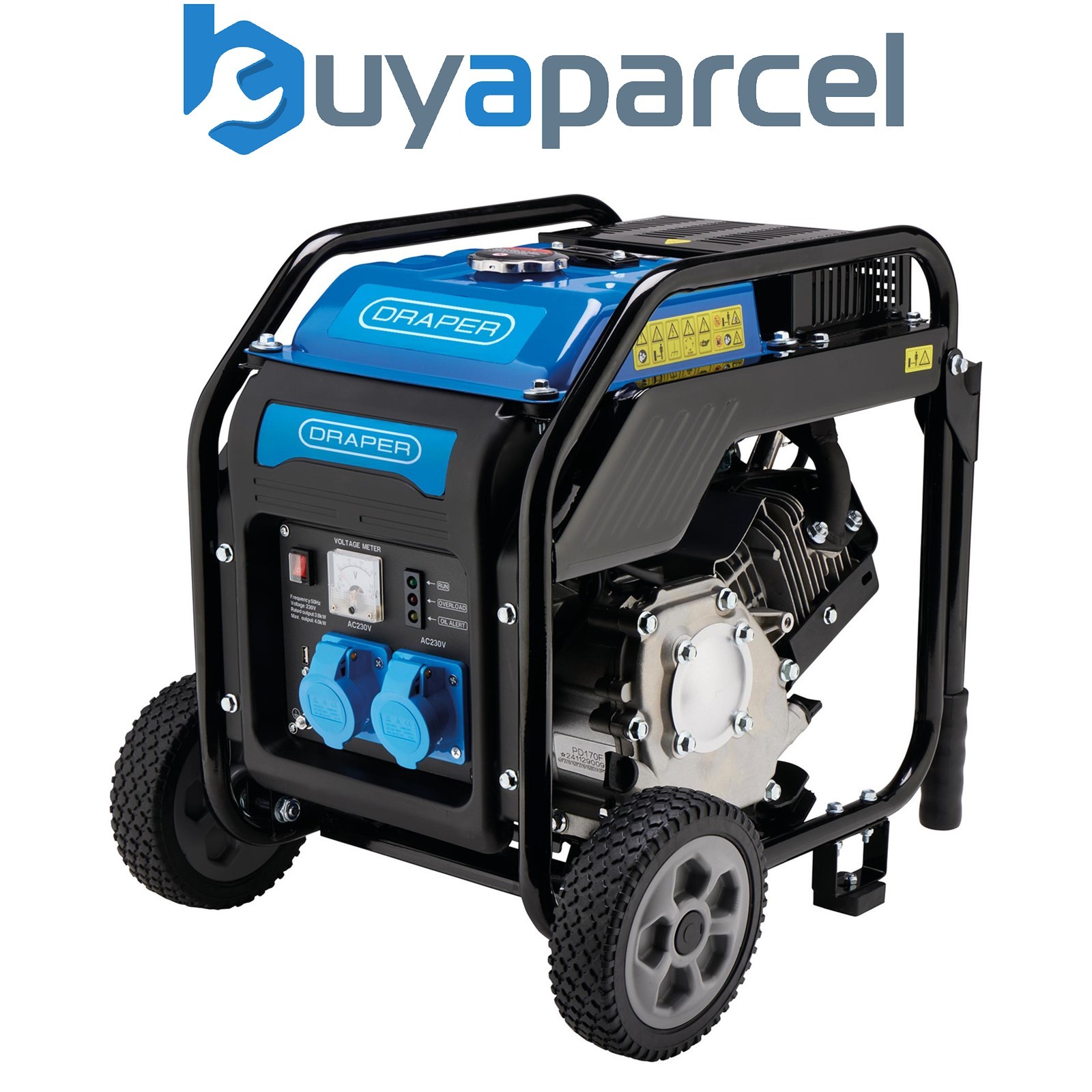 Draper 98683 Petrol Open Frame Inverter Generator with Wheels, 3800W