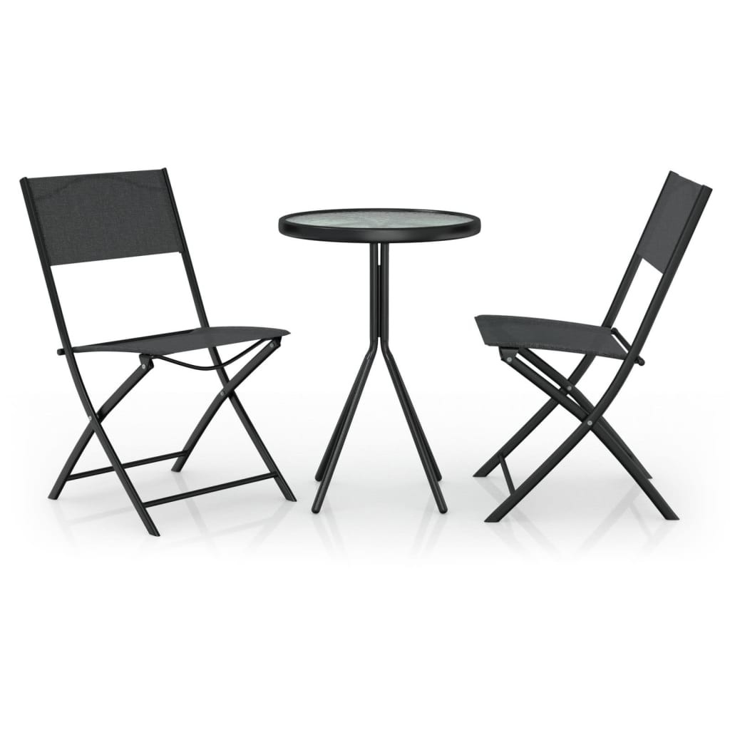 Bistro Set 3 Piece Steel Black Outdoor Patio Table and Chair Furniture vidaXL