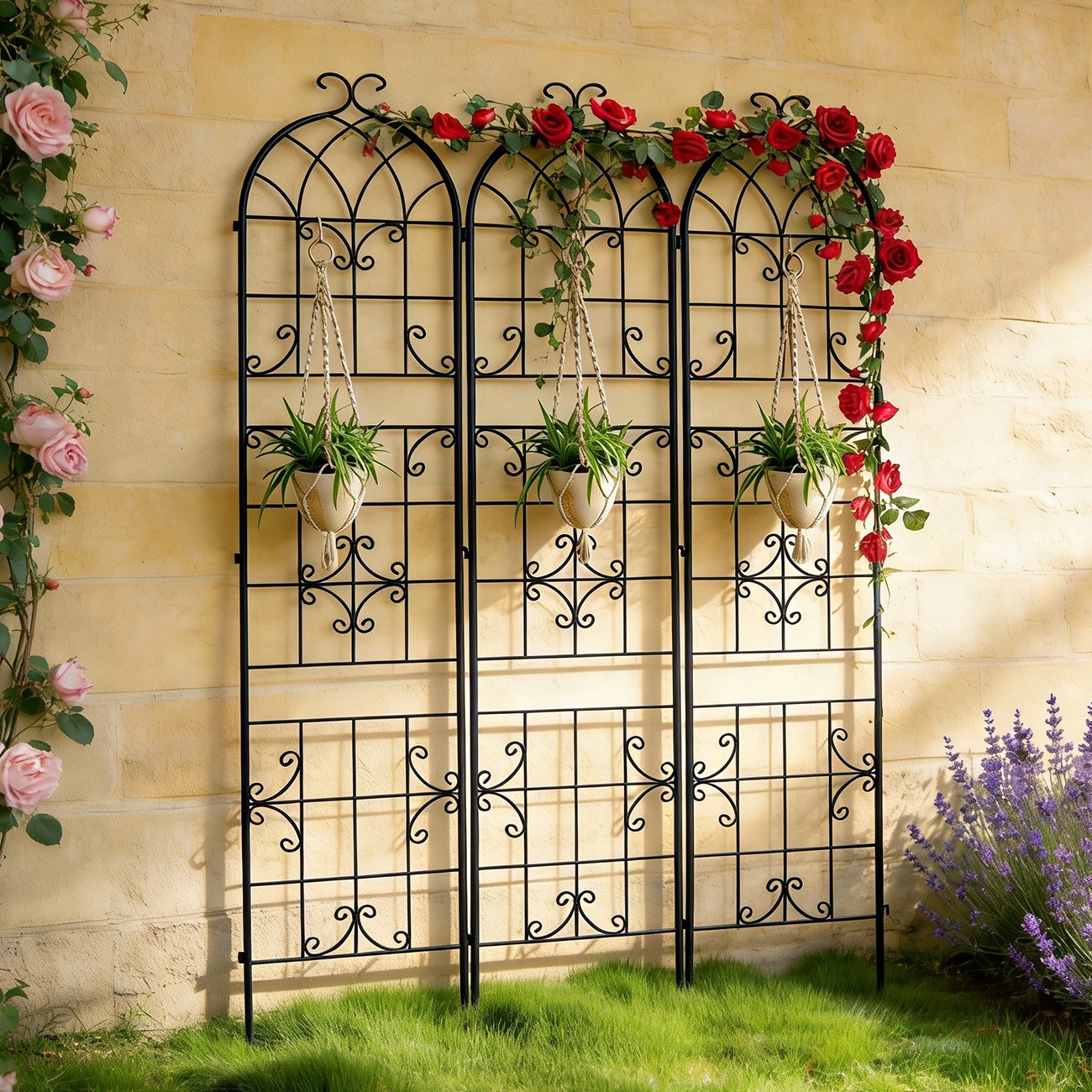 220cm H Metal Garden Fence Rustic Trellis Fence Arch for Outdoor Climbing Plants