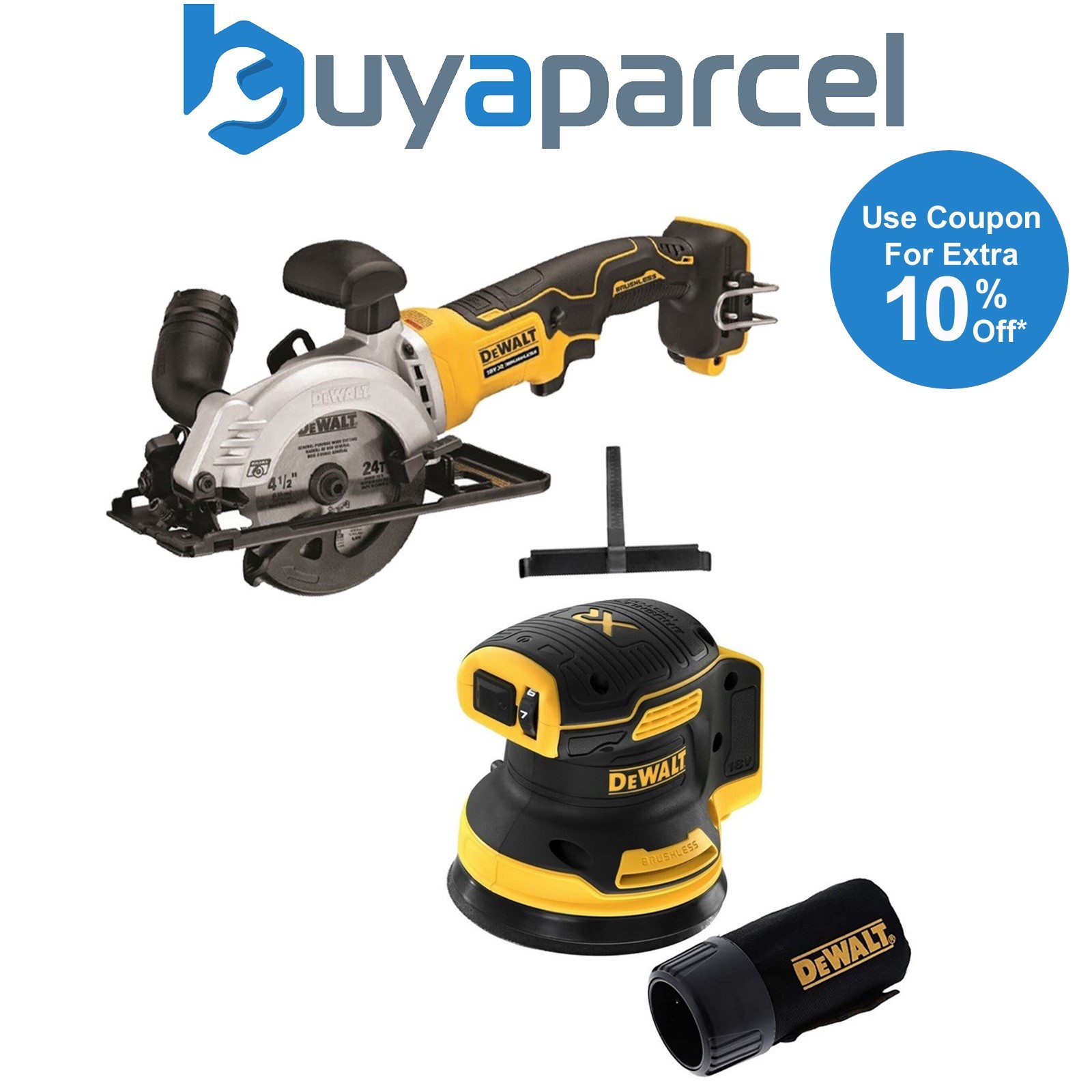 DeWalt DCS571N 18v Brushless XR 115mm Circular Saw & DCW210N Orbital Sander