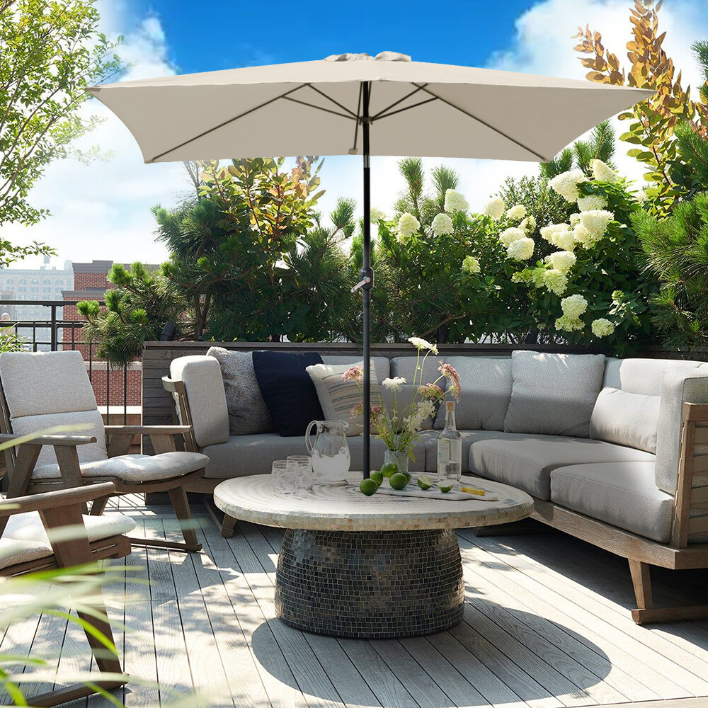 Garden Parasol Umbrella Patio Outdoor Sun Shade Aluminium Crank Tilt 2x3M Cream