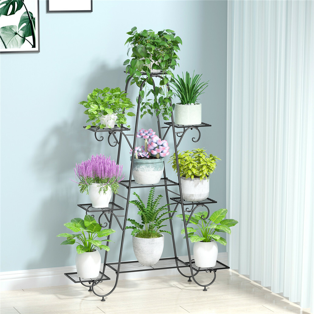 UpGrade 9 Holder Metal Plant Pot Stand Flower Display Shelf Garden Patio Home