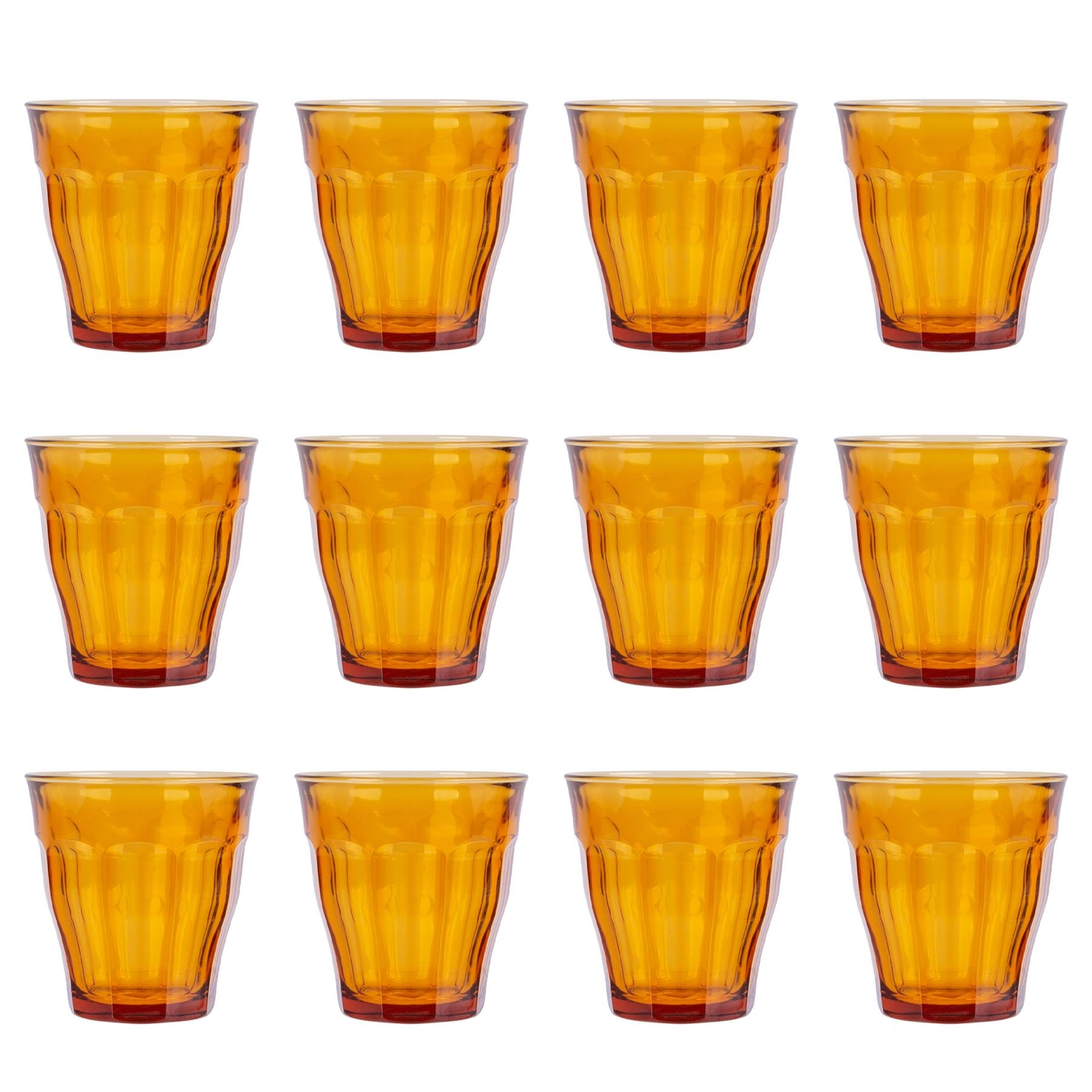 12x Duralex Amber 250ml Picardie Glass Tumblers Water Whiskey Drinking Cup Set