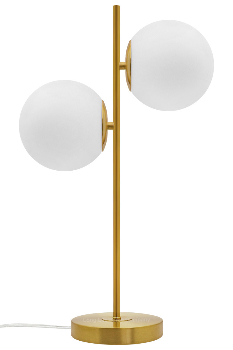 Antique Brass Table Lamp Twin Opal Globe Frosted Glass Shades H3118