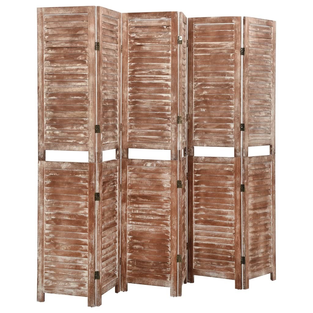 Solid Wood Paulownia 6-Panel Room Divider Brown Screen Partition vidaXL