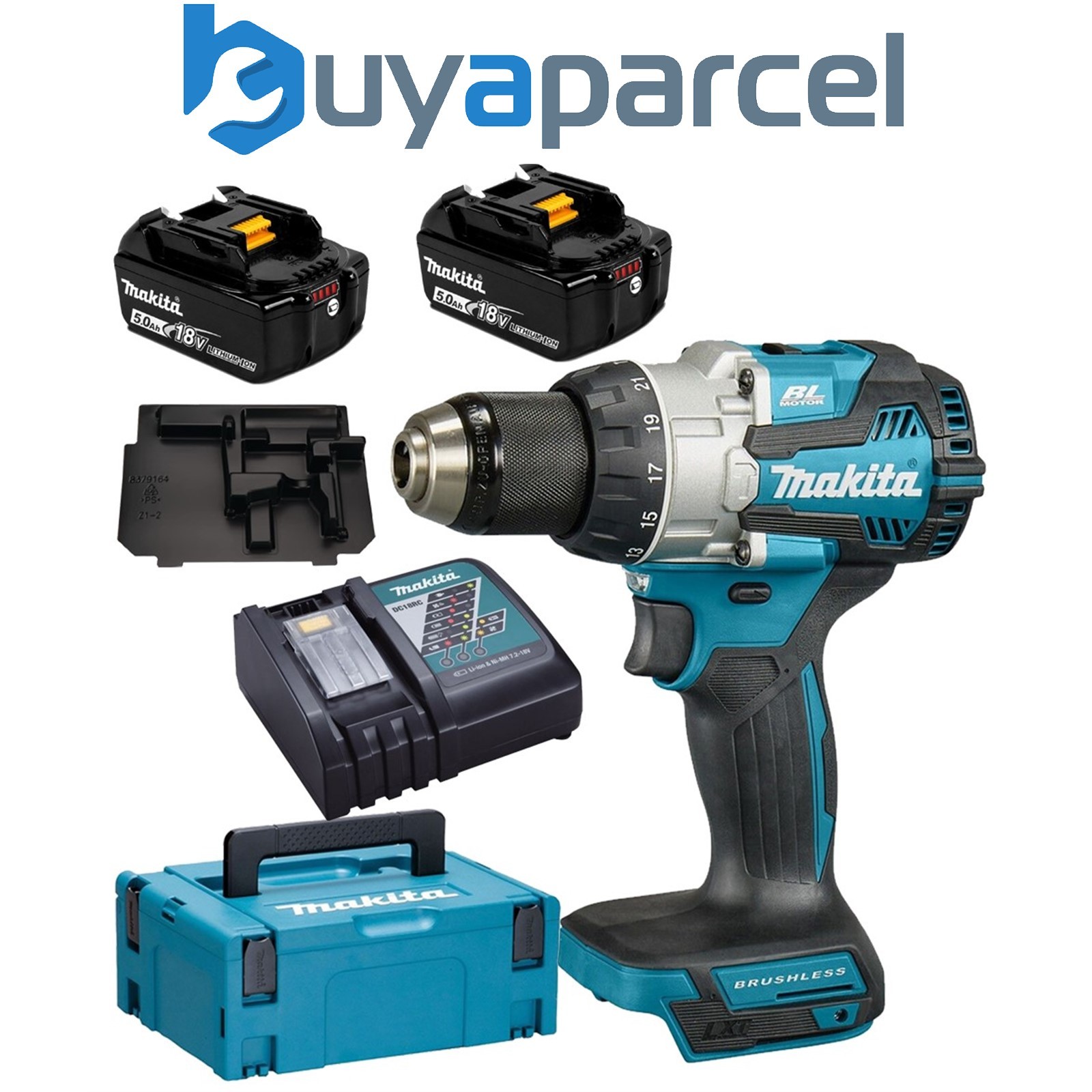 Makita DHP489RTJ 18v LXT Brushless Combi Hammer Drill Metal Chuck + Charging Kit