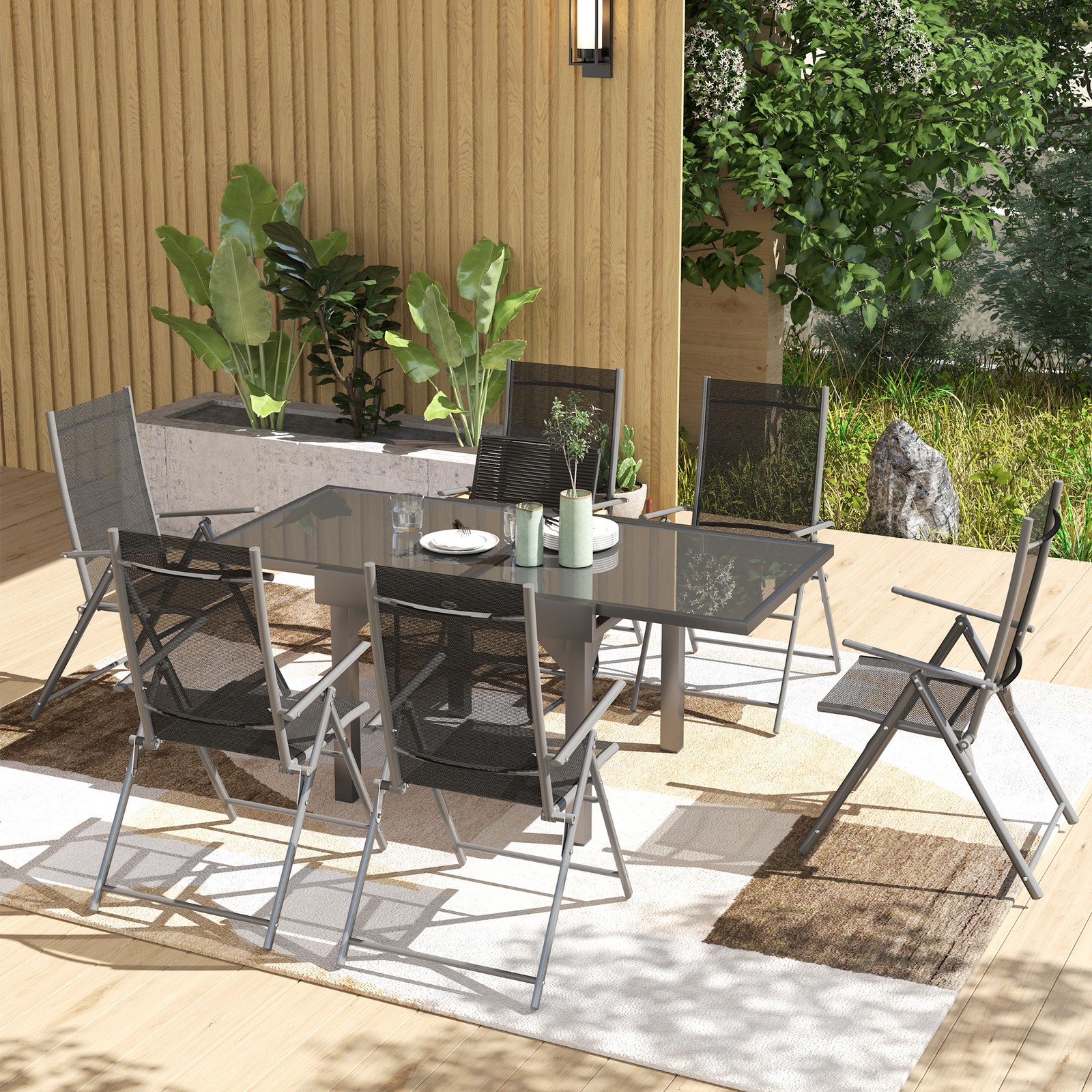 7 Piece Garden Furniture Set, Outdoor Dining Set for 4-6 Person for Patio