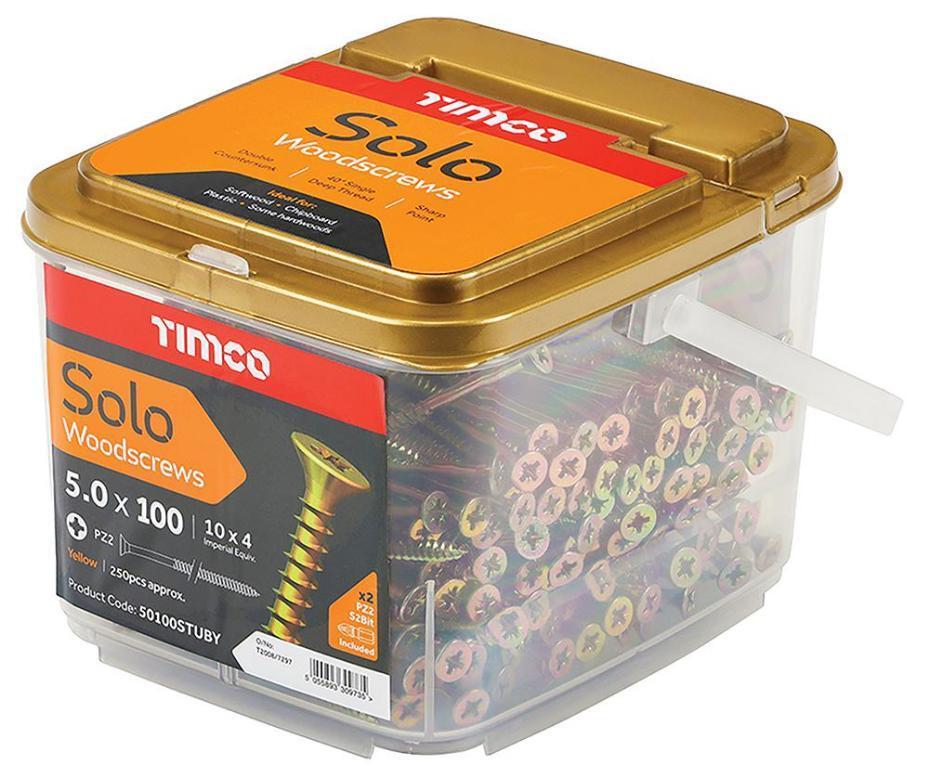 5mm X 100mm Pozidriv Double Countersunk Zyp Solo Wood Screws Trade Tub 250 Pack