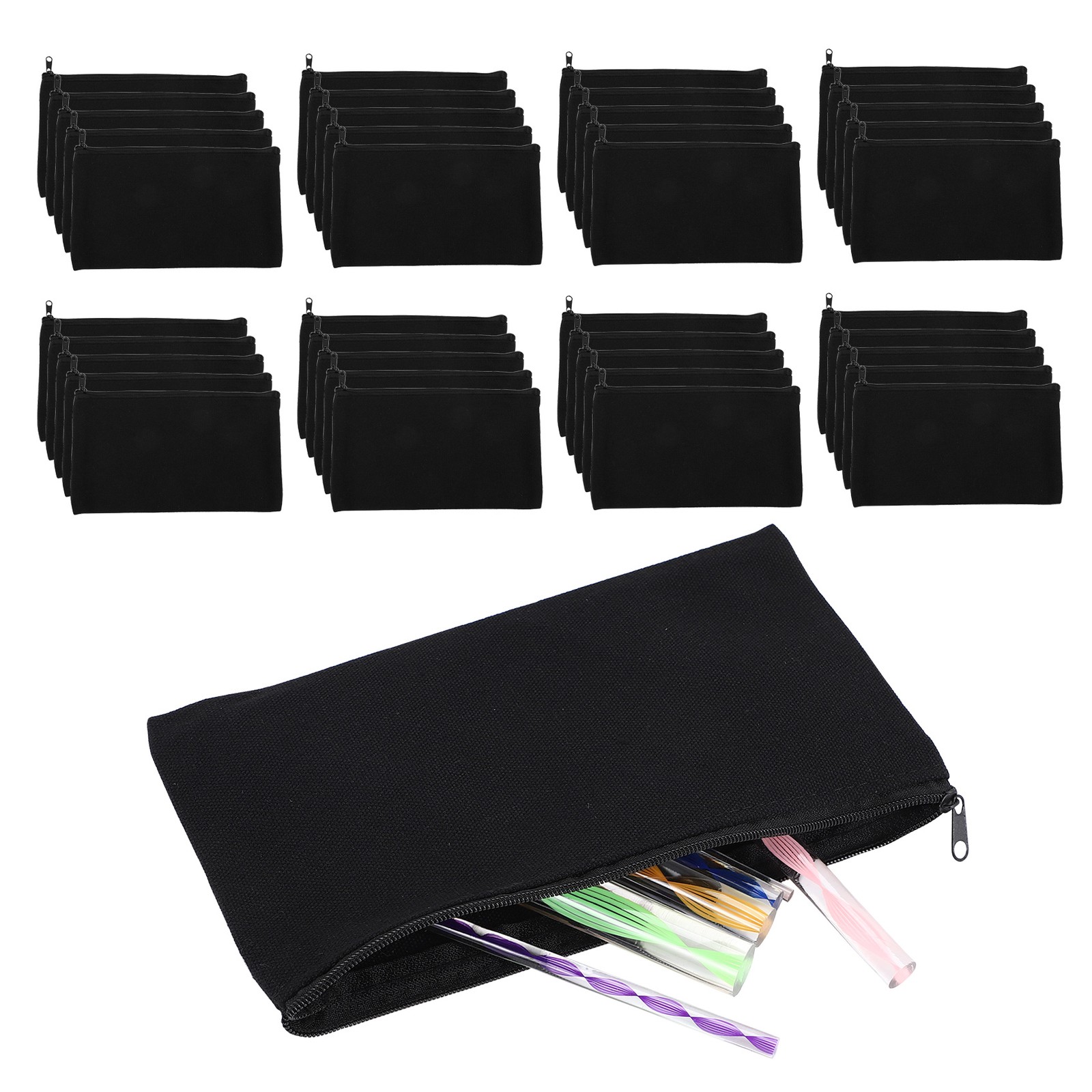 3X(40 Pcs Canvas Pencil Pouch Zipper Makeup Bags Blank Craft DIY Bags6778