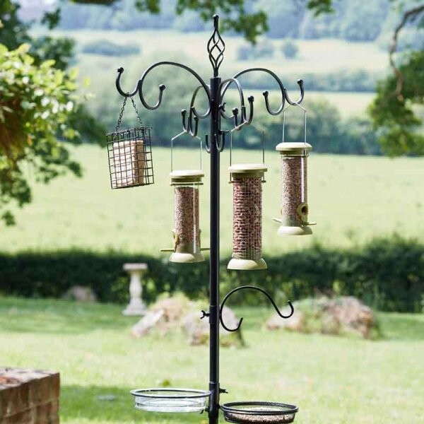 2.4M Bird Feeding Station Outdoor Metal Stand Feeders Water Mesh Tray Seed Nuts