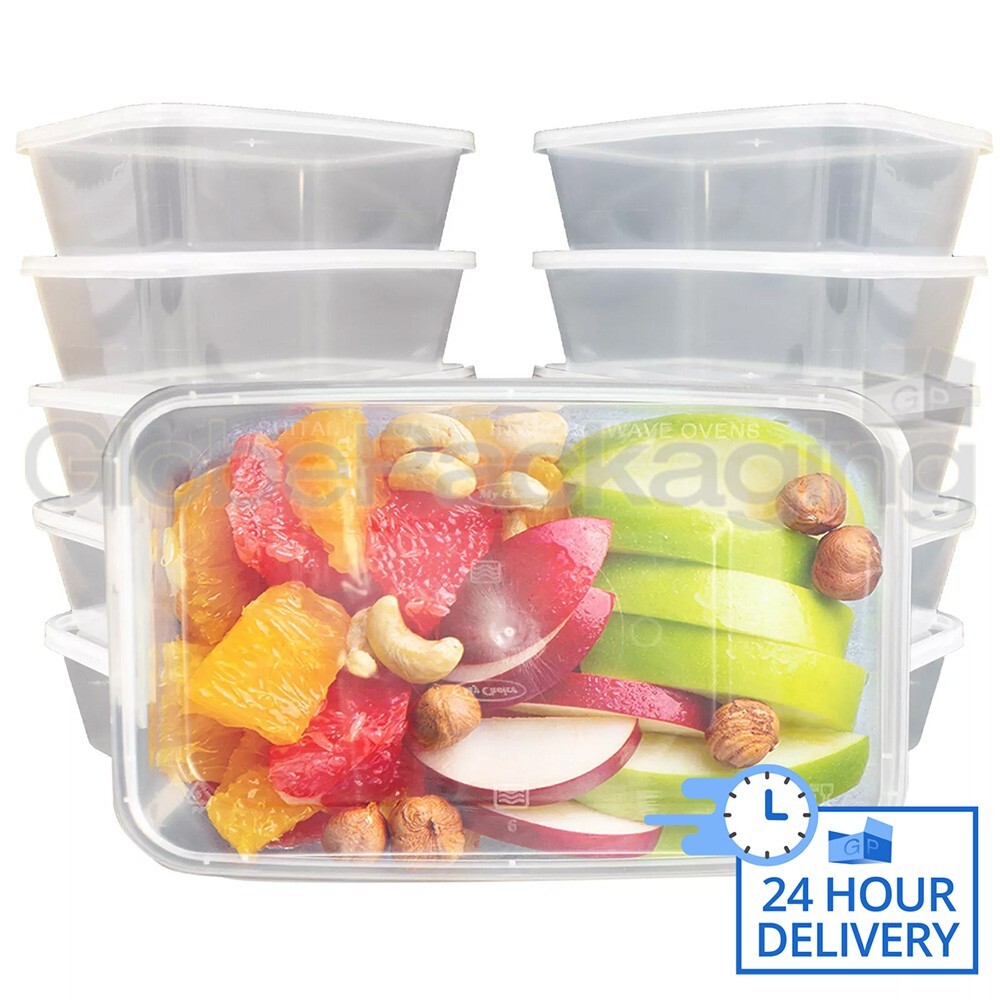 500 x PLASTIC 750ml MICROWAVE FOOD TAKEAWAY CONTAINERS WITH LIDS FREEZER STORAGE