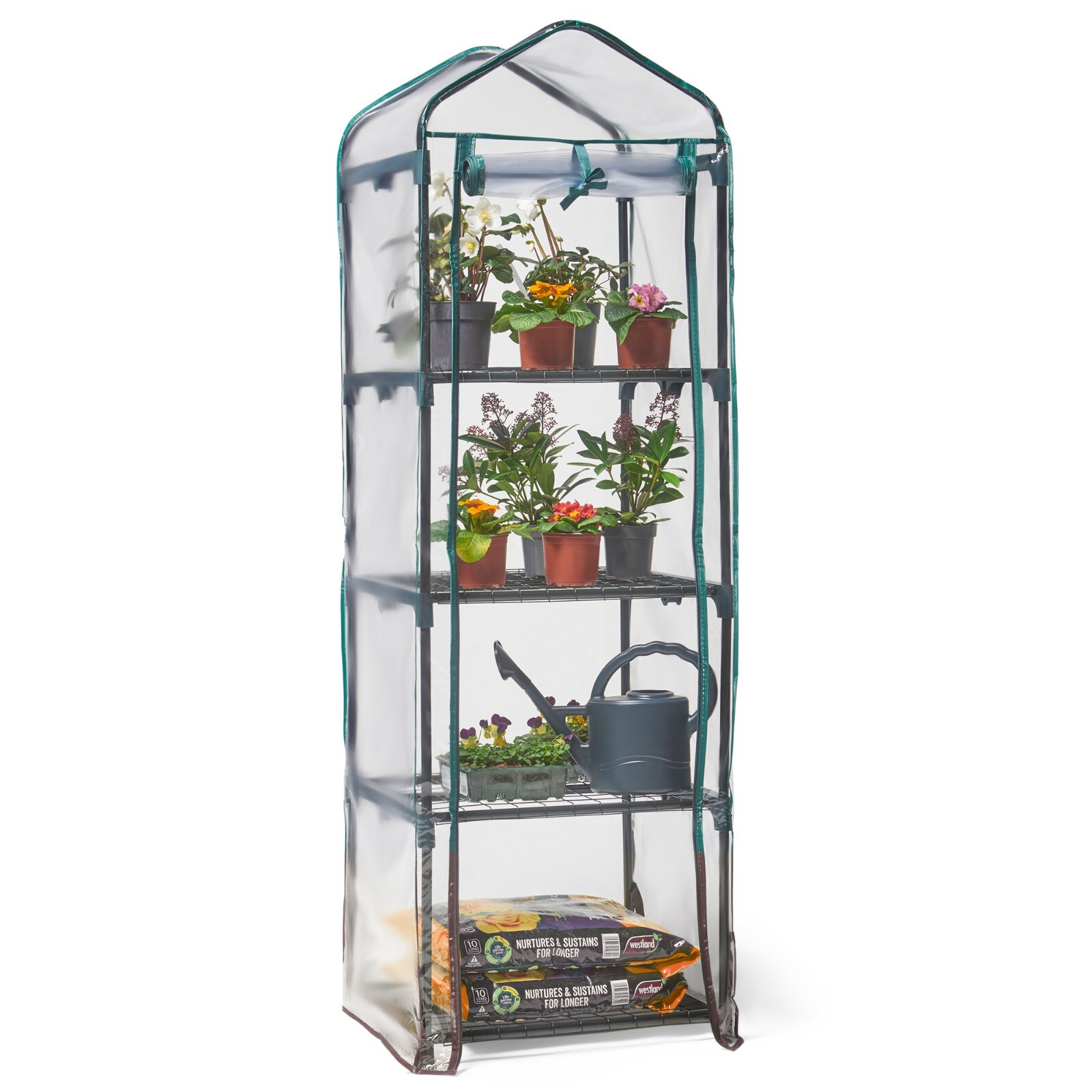 VonHaus 4 Tier Mini Greenhouse – with Weatherproof Plastic PVC Cover
