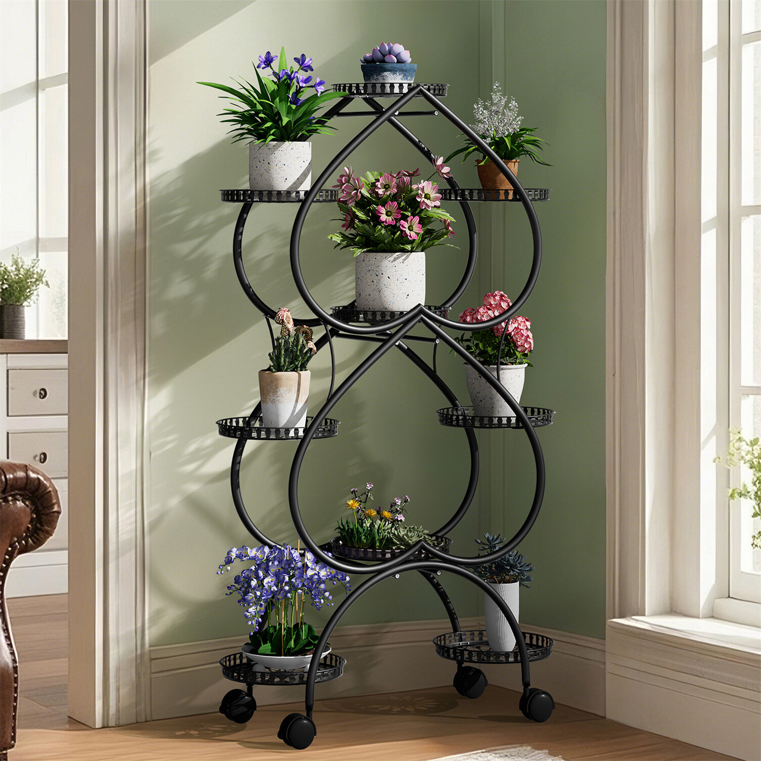 2 Layer 9 Pot XL Plant Stand Rack Living Room Garden Balcony Flower Display Rack