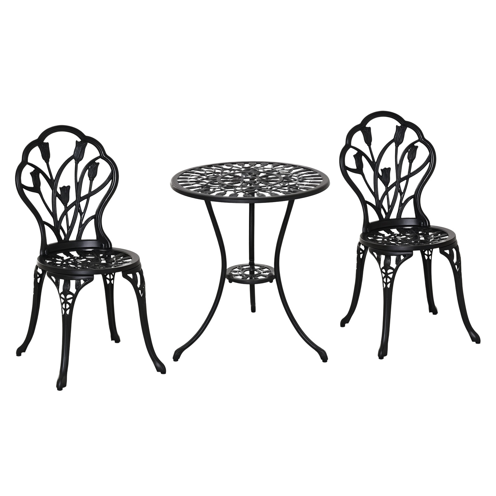 Outsunny 3 Piece Bistro Set, Aluminium Garden Furniture with Umbrella Hole