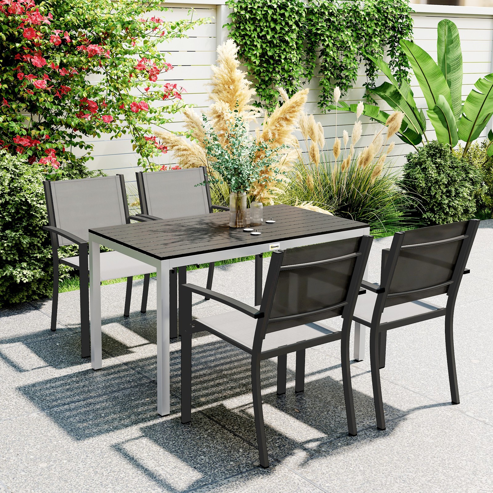 Garden Table, Outdoor Dining Table with Aluminium Frame, Slatted Top, 120 x 70cm