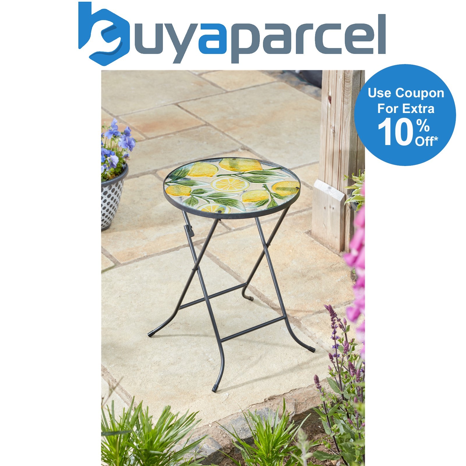 Smart Garden Lemon Yellow Glass Garden Side Coffee Table Folding Indoor Outdoor