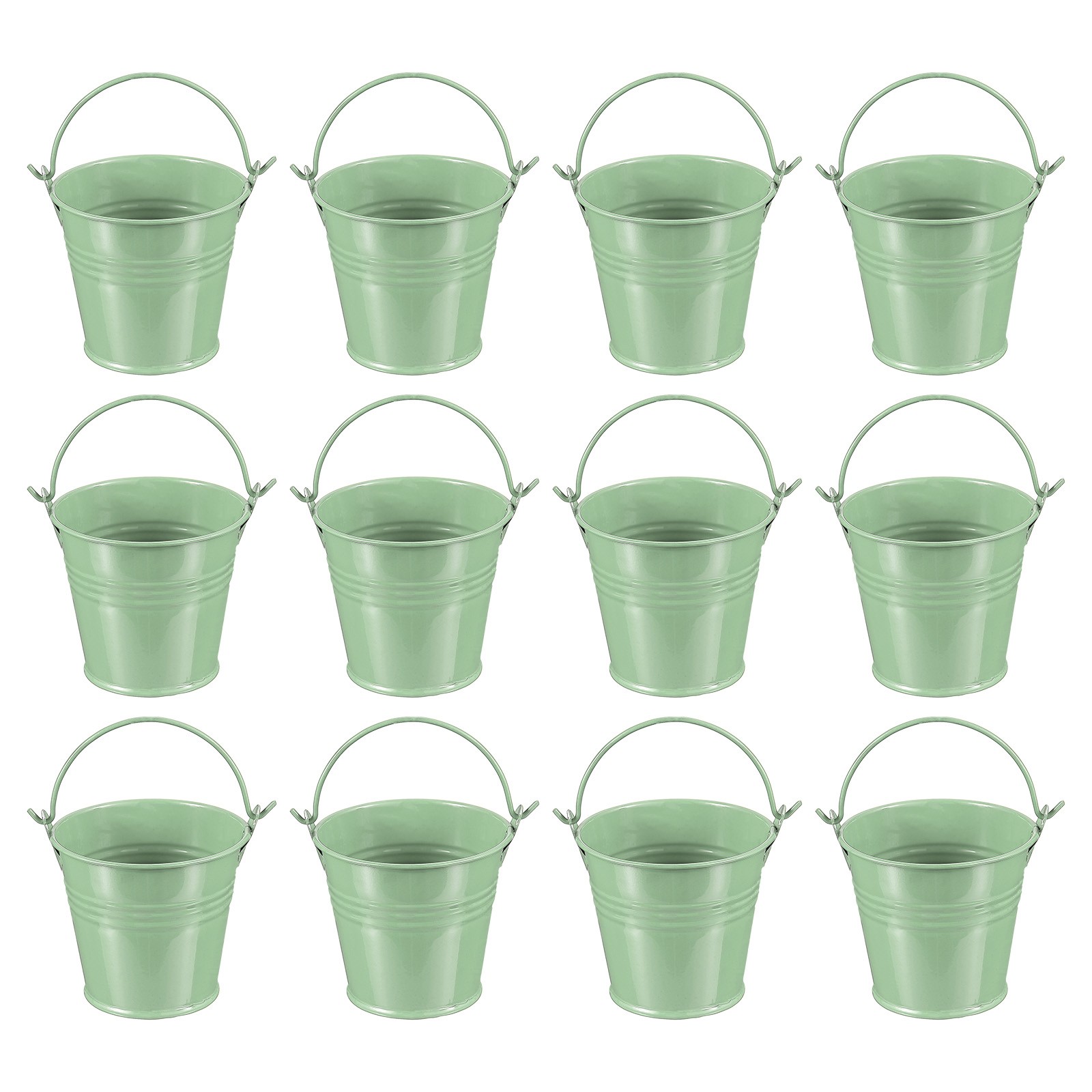 12 Pcs 2.7"x2.3" Small Metal Buckets with Handle Mini Bucket Light Green