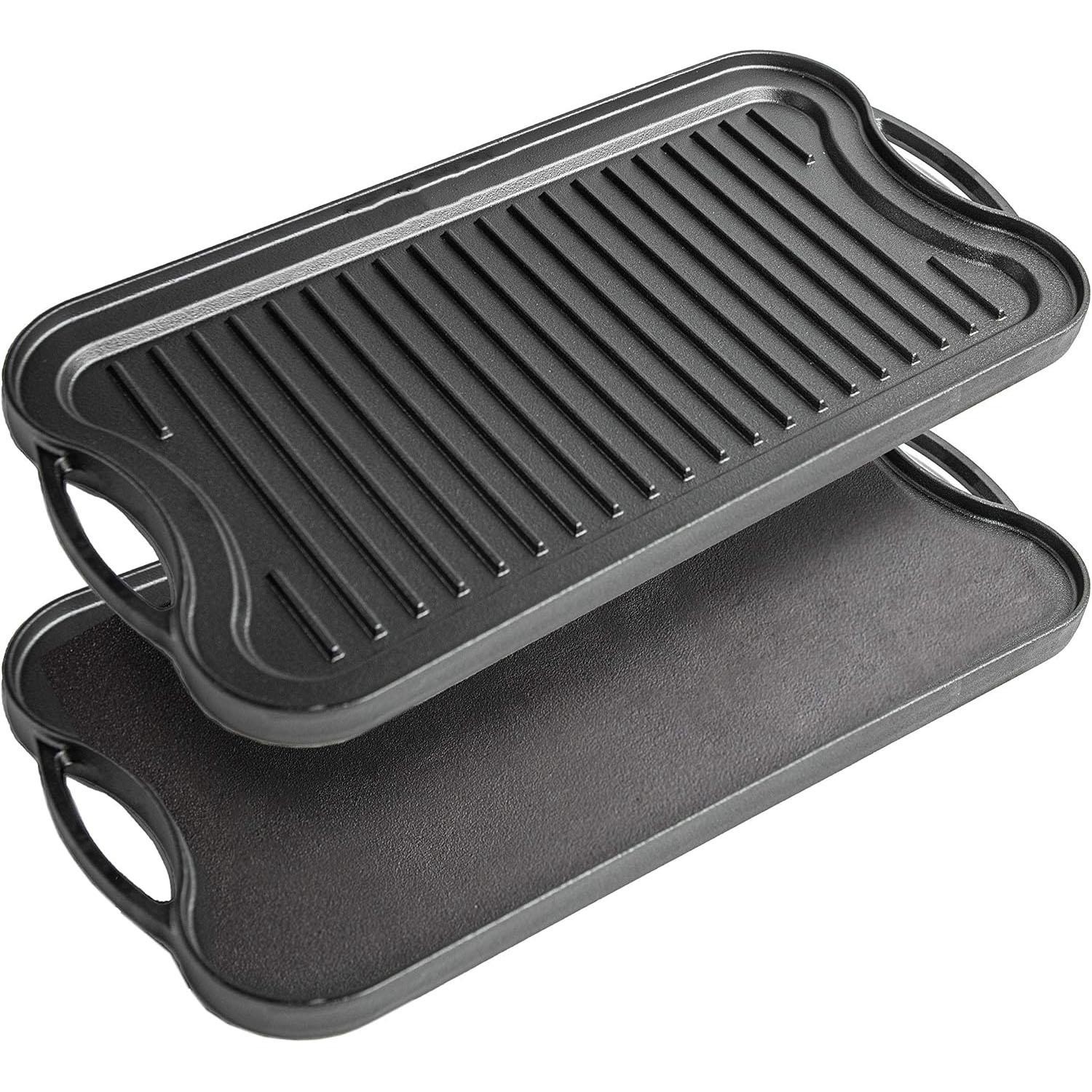 Large Non-Stick Cast Iron Reversible Griddle Plate Pan BBQ Grill & Hob Cooking