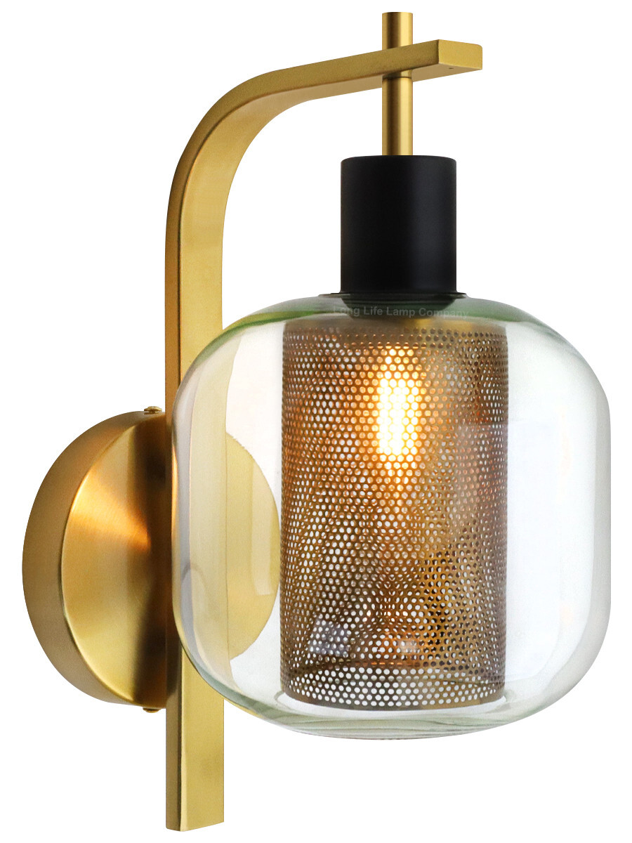 Industrial Antique Brass Single Wall Light Sconce Clear Glass Lamp Shade H3126