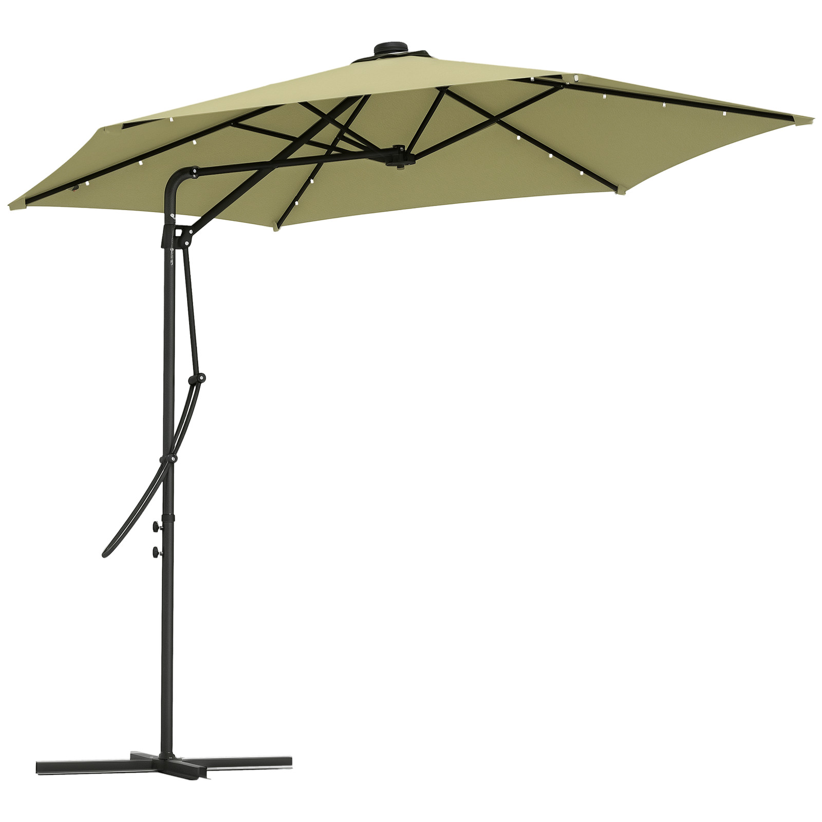 Outsunny 3(m) Cantilever Garden Parasol Umbrella W/ Solar LED, Beige