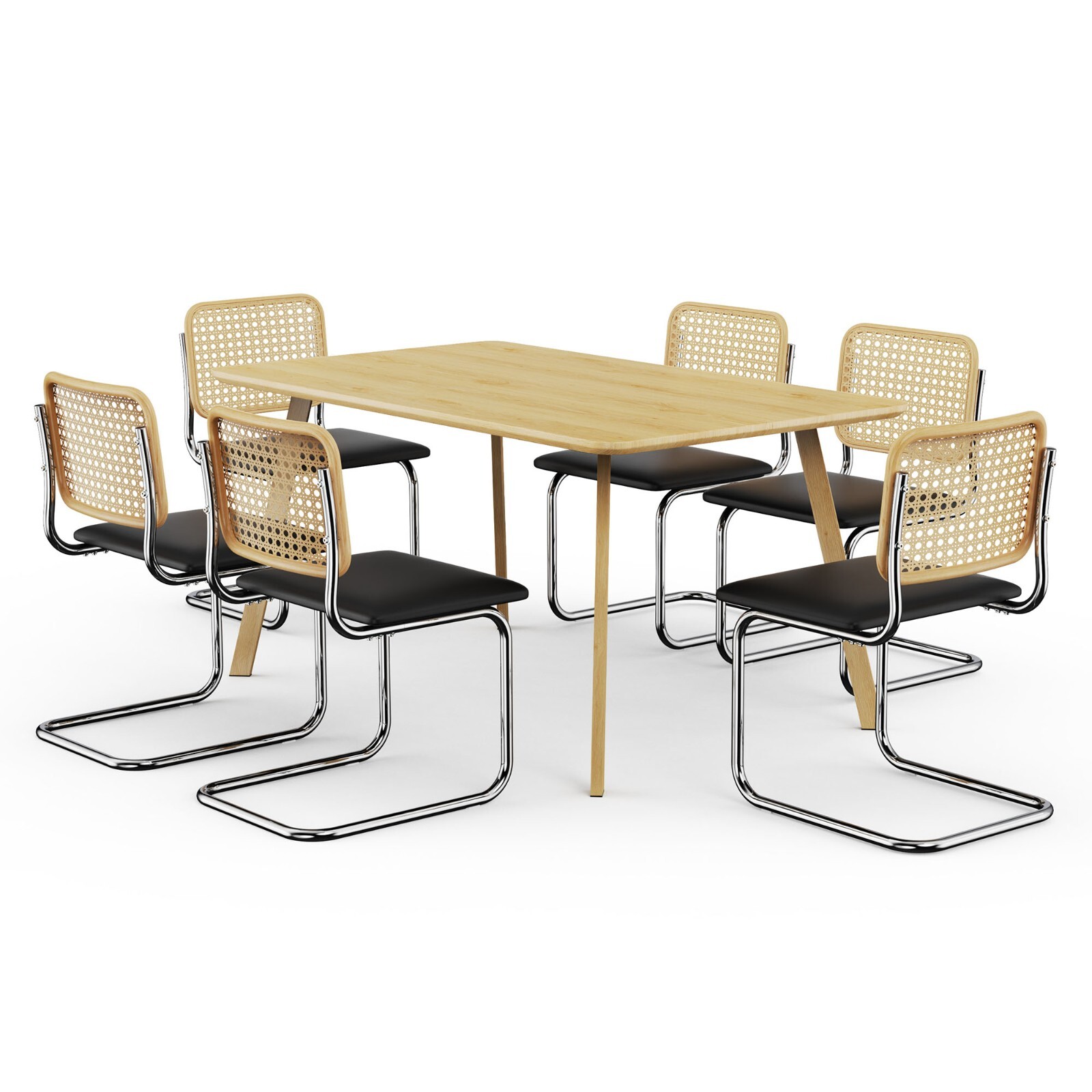 Dining Table & Chairs Set, 6 Seater Dining Table with Cantilever Chairs, VonHaus