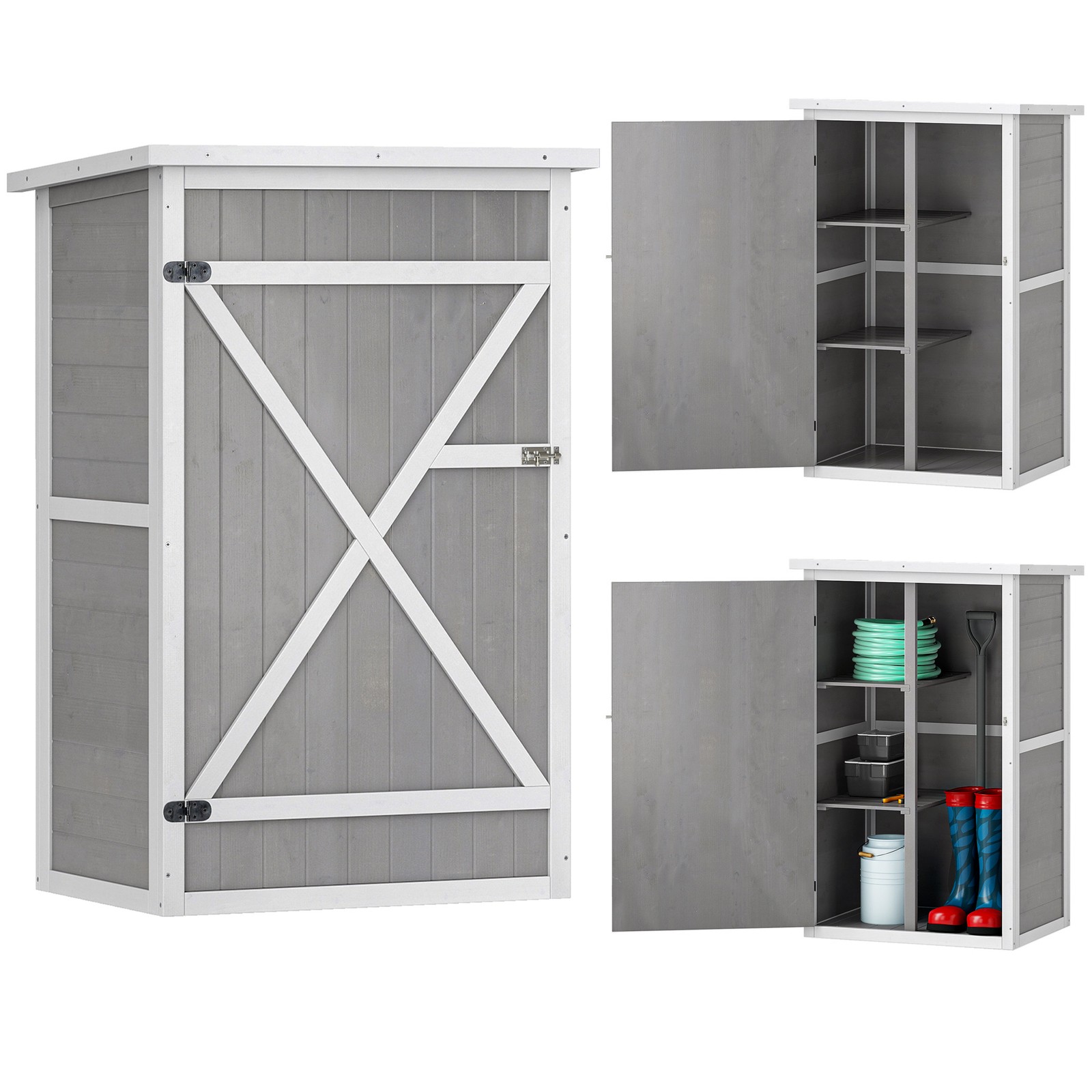 Outsunny Garden Shed Outdoor Tool Storage w/ 2 Shelve 75 x 56 x115cm Grey