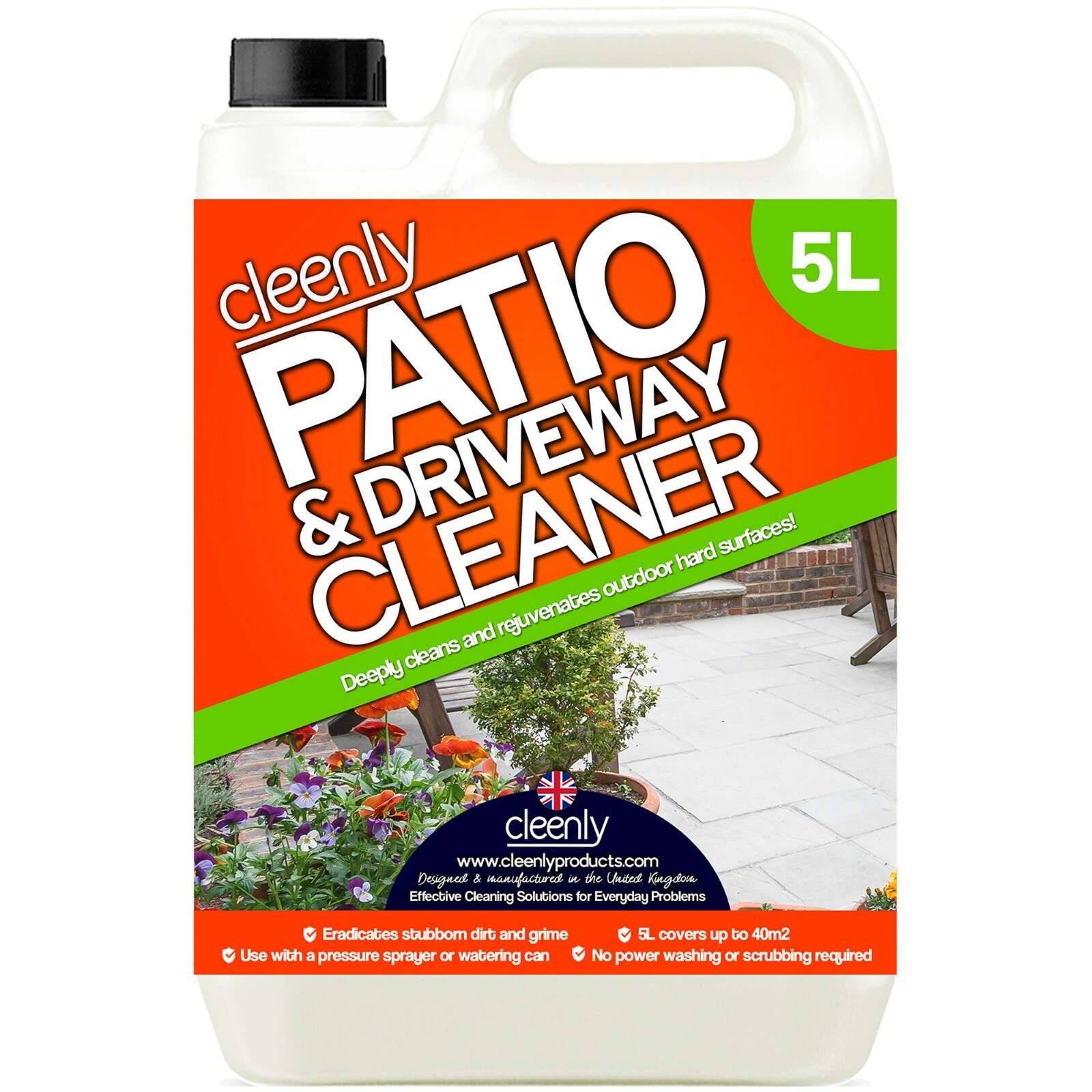 Cleenly Patio Drive Way Brick Cleaner 5L Mould Algae Moss Killer 25% Stronger