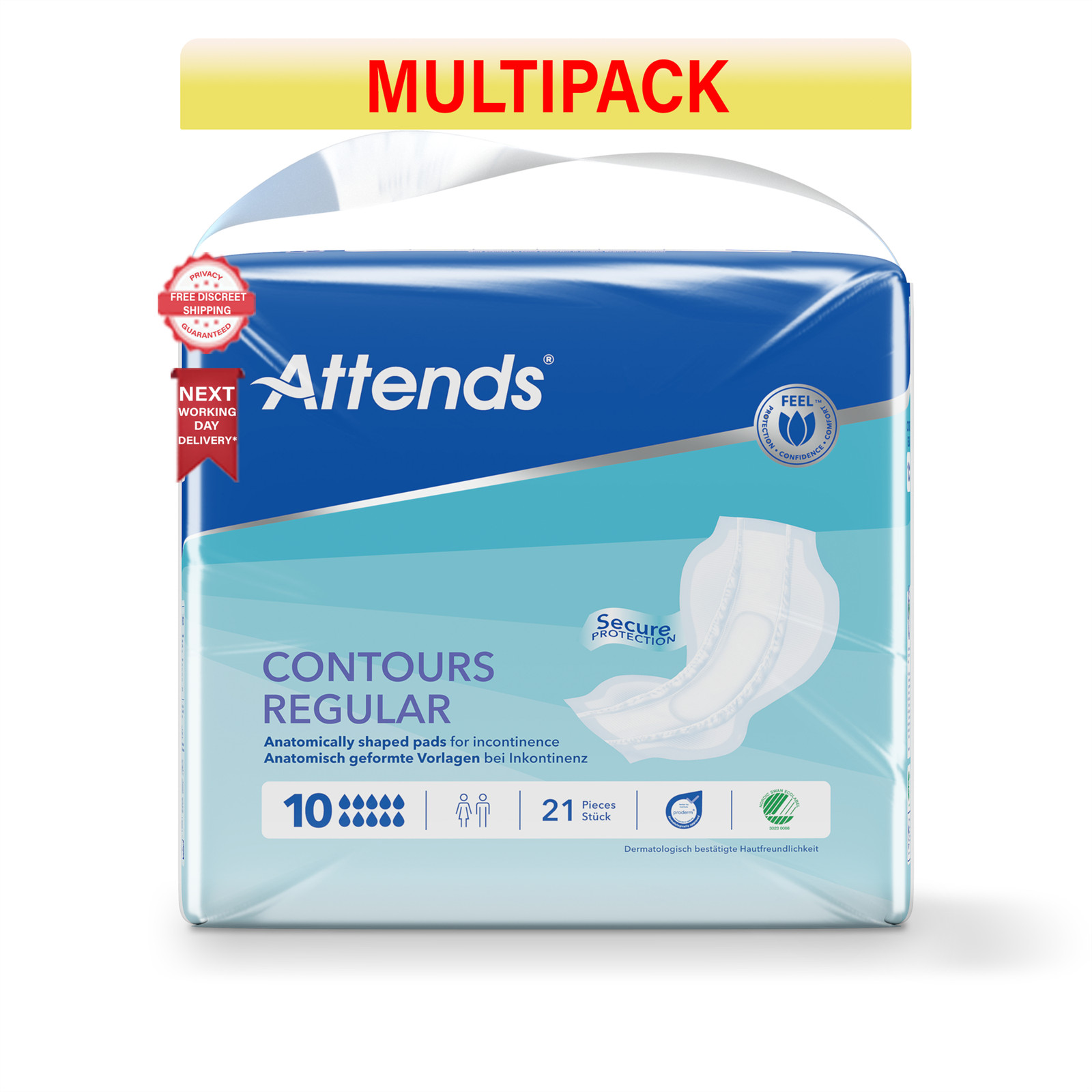 84 x Attends Contours Regular Pad 10 | High Absorbency Pads| 4 Packs of 21