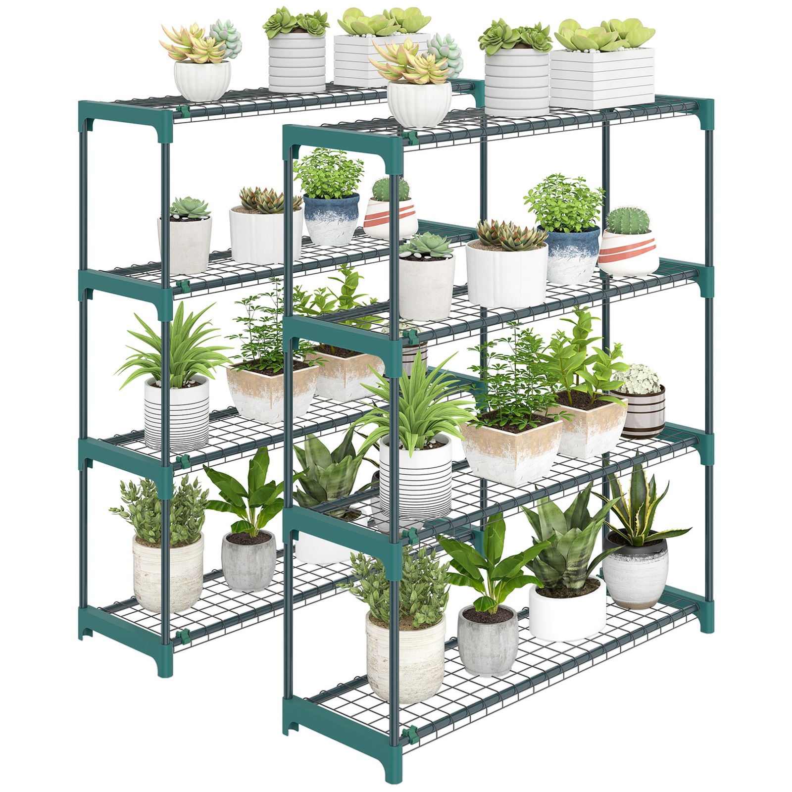 Outsunny 4-Tier Plant Stand Indoor Outdoor, Set of 2 Metal Plant Shelf