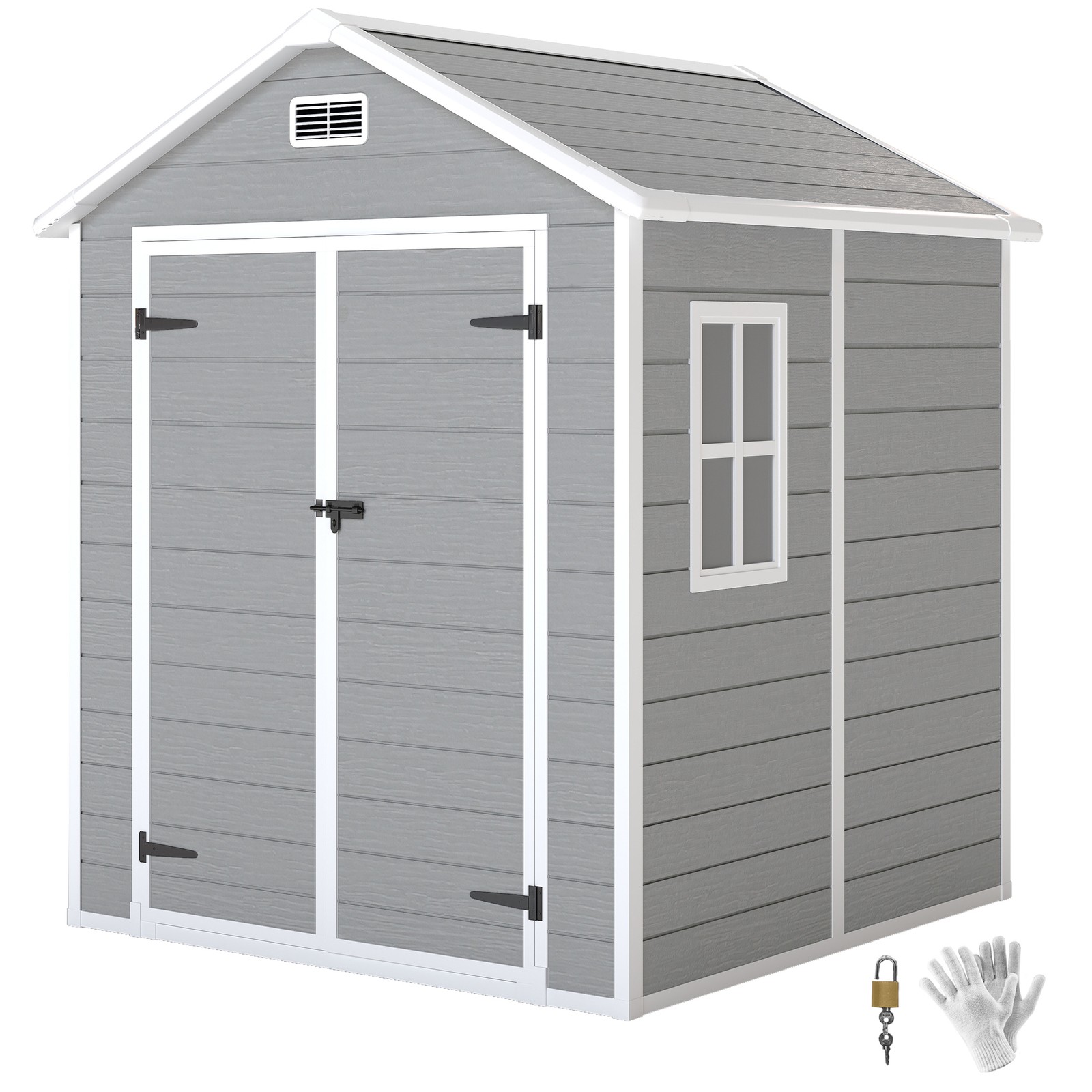 Outsunny 6 x 5ft Resin Garden Shed with Floor and Window, Dark Grey