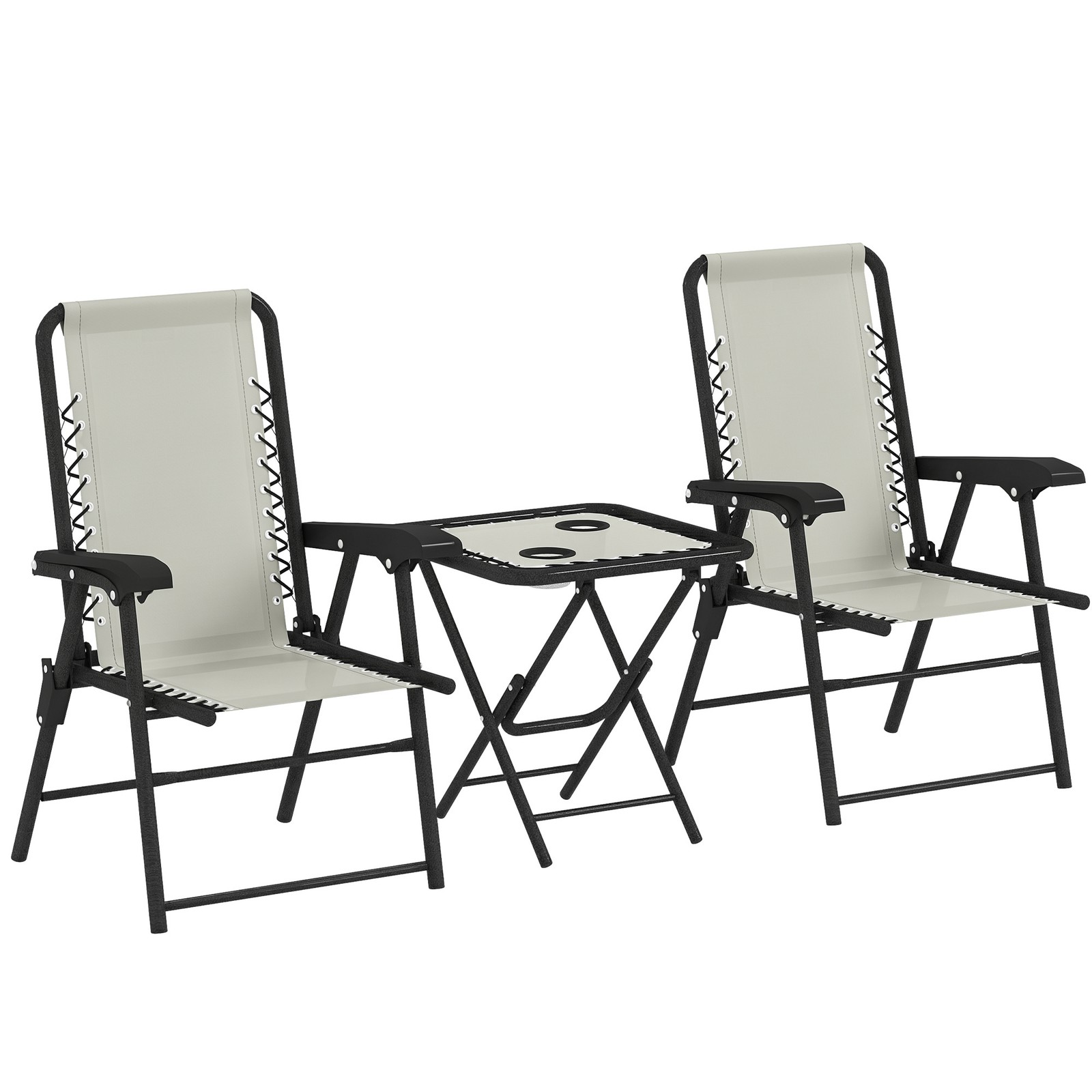 Outsunny 3 Pieces Folding Garden Bistro Set with Cup Holders, Cream White