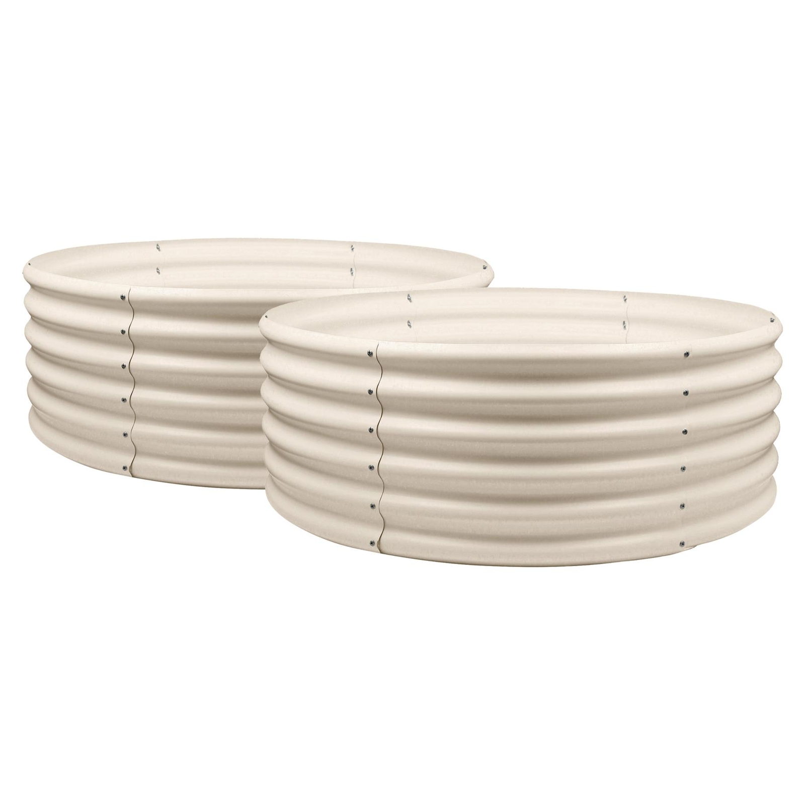 2x Round Raised Garden Beds 120cm x 45cm Ivory Galvanised Steel Planter