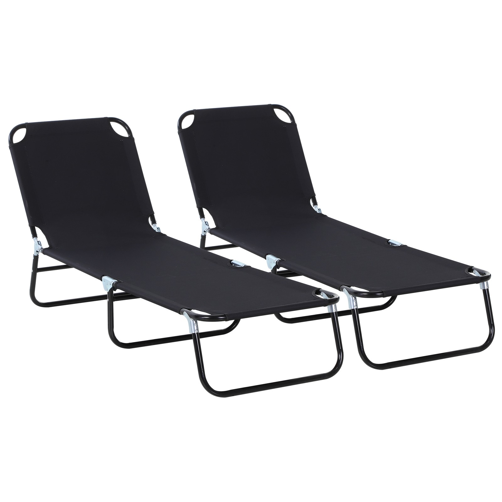 Outsunny Foldable Sun Lounger Set, Portable Sun Bed with Mesh Fabric, Black