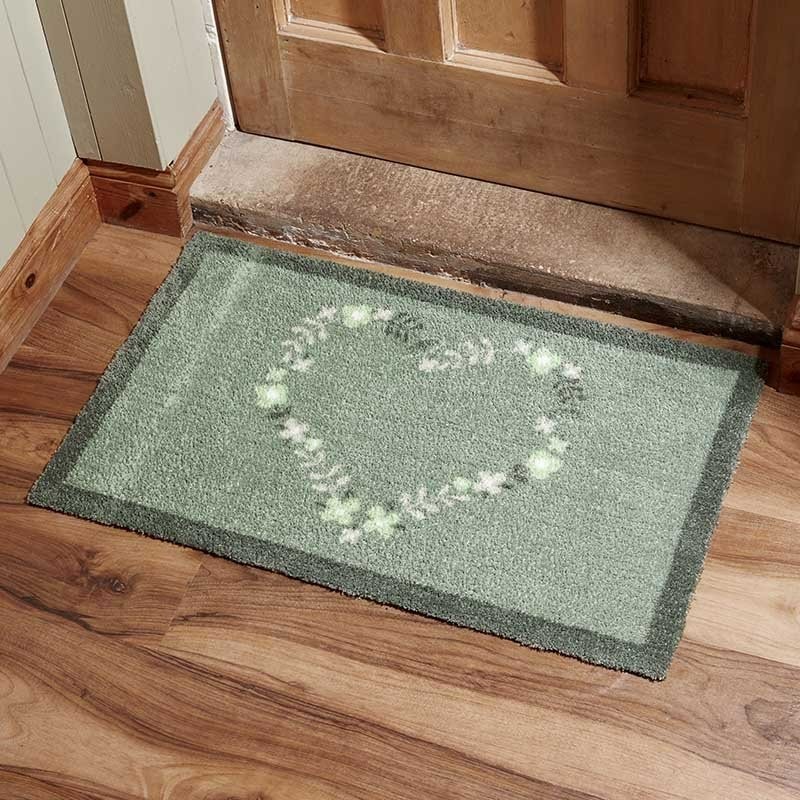 Heavy Duty Door Mat Indoor Welcome Mat Extra Large Green Heart Non Slip 75cm
