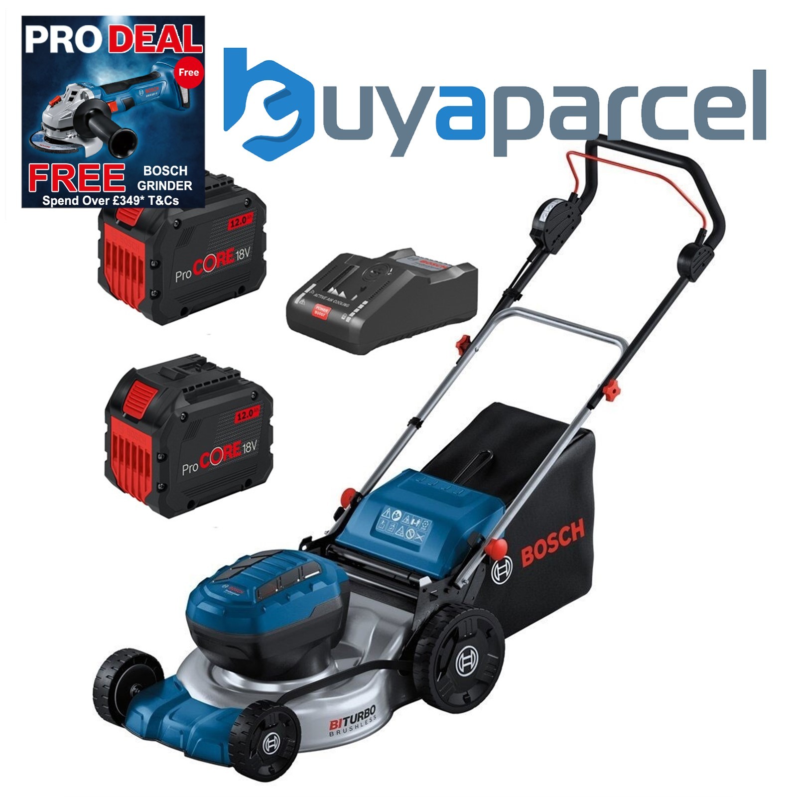 Bosch GRA 18V2-46 2X18V Cordless Lawn Mower + x2 12ah Batteries + Charger Kit