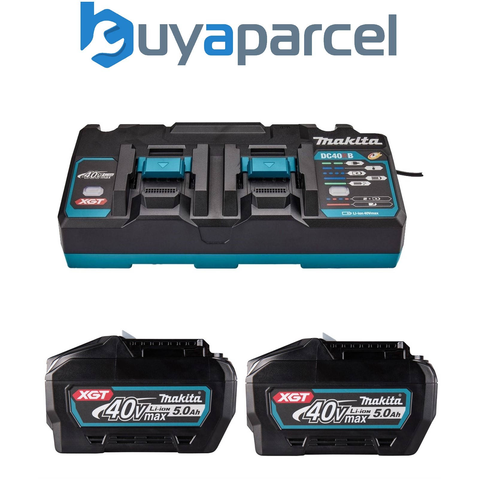 Makita BL4050F 40V Max 5Ah x 2 Lion XGT Battery + DC40RB 40V Twin Fast Charger