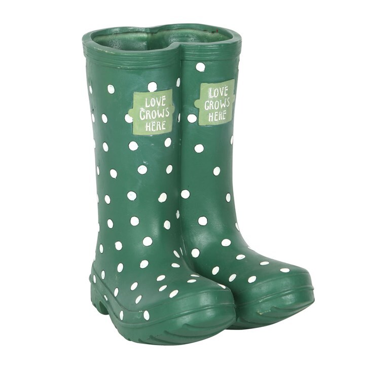 Dark Green Welly Boot Planter Flowers Garden Loved Grows Here