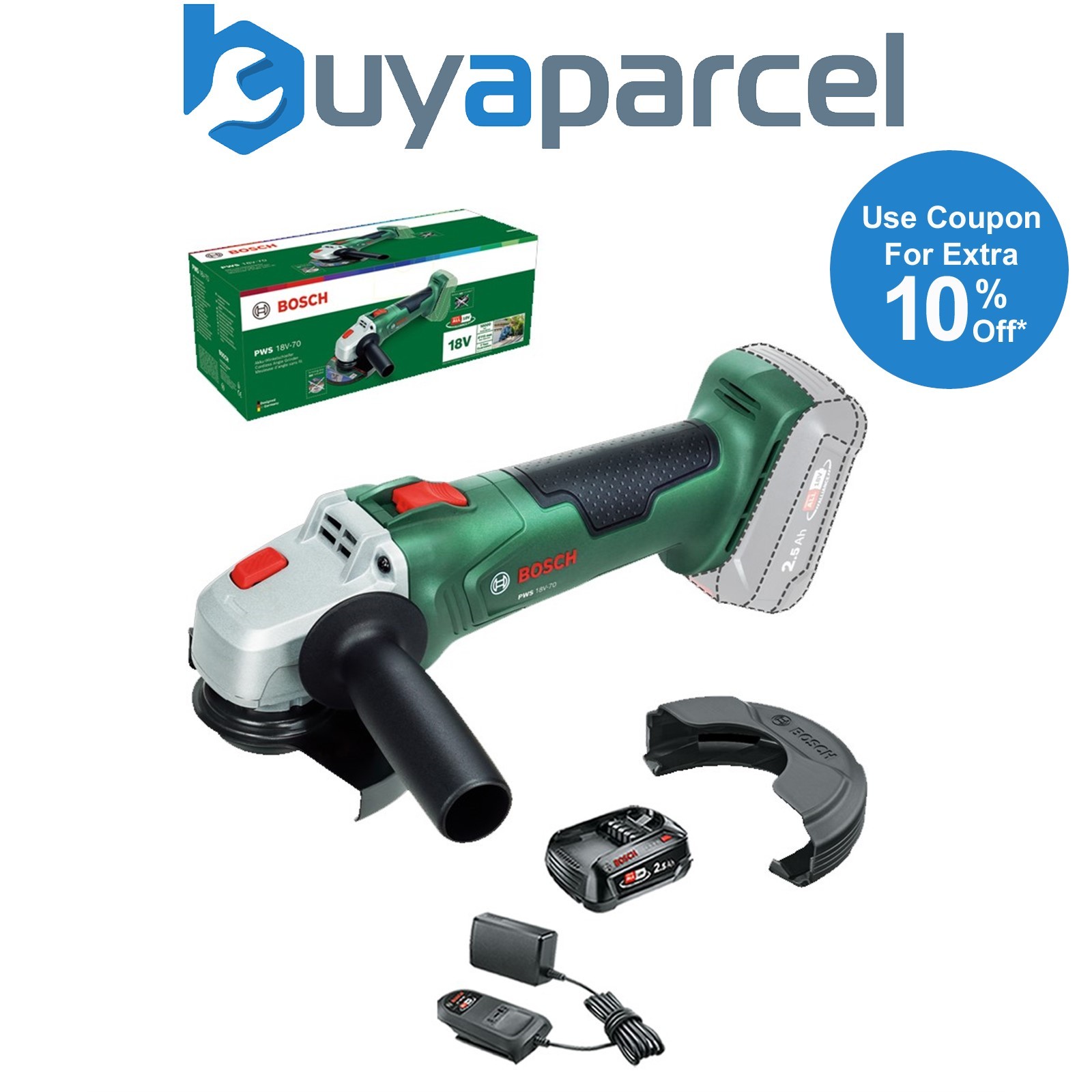 Bosch 06033E6000 18v Cordless 115mm Angle Grinder PWS 18V-70 + 2.AH Battery Kit