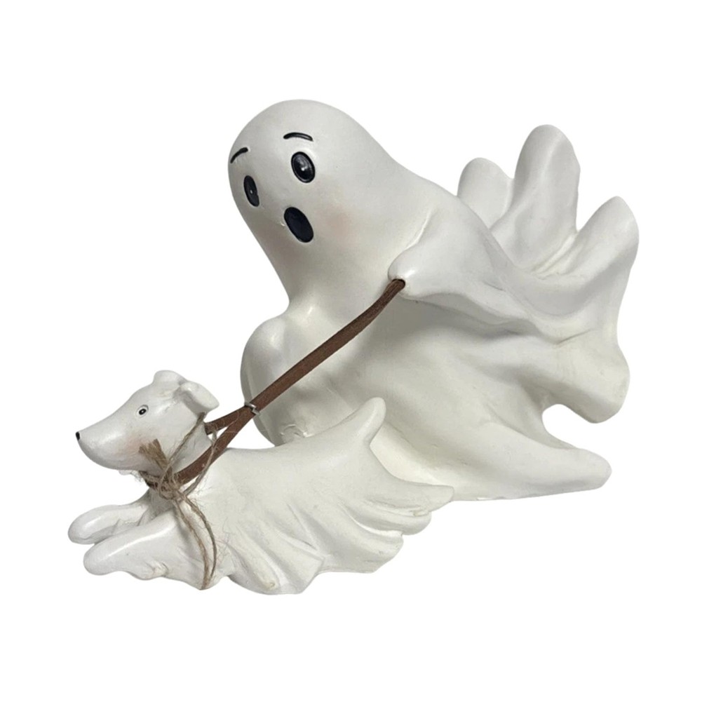 Ghost Walking Dog Statue, Cute Ghost Resin Figurine, Halloween Decorations8474