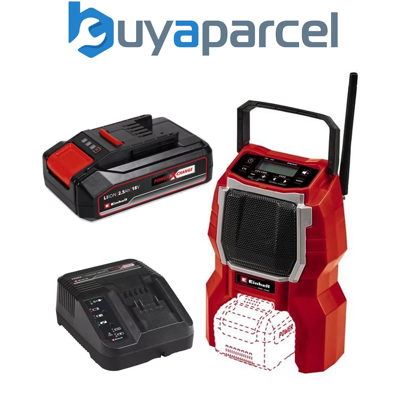 Einhell 3408017 Site Radio Bluetooth Speaker TC-SR + 2.5AH Battery Charger Kit