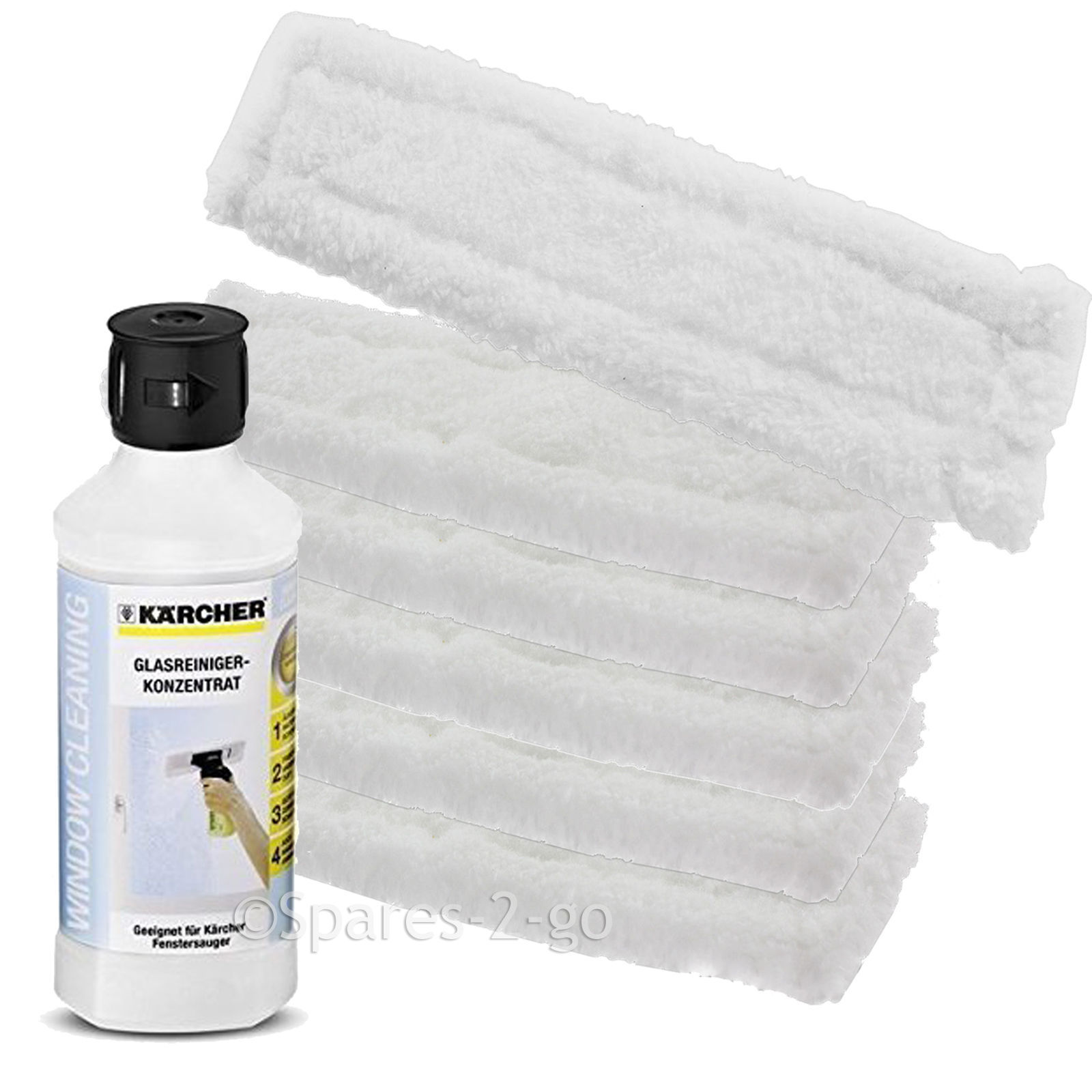 6 x KARCHER WV60 Window Vac Vacuum Cloths Covers Glass Pads + Cleaning Fluid