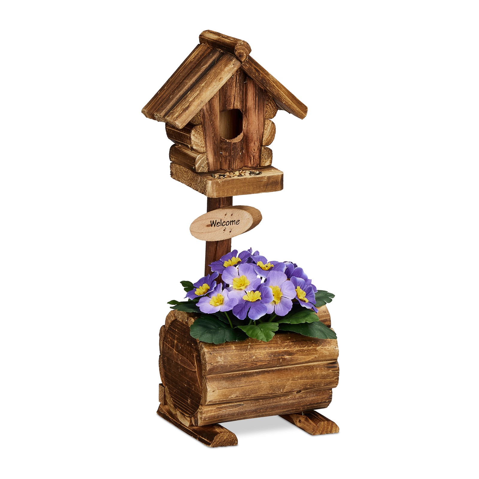Bird House Planter Wild Feeder Wood Nesting Box Garden Decorative Natural Wood