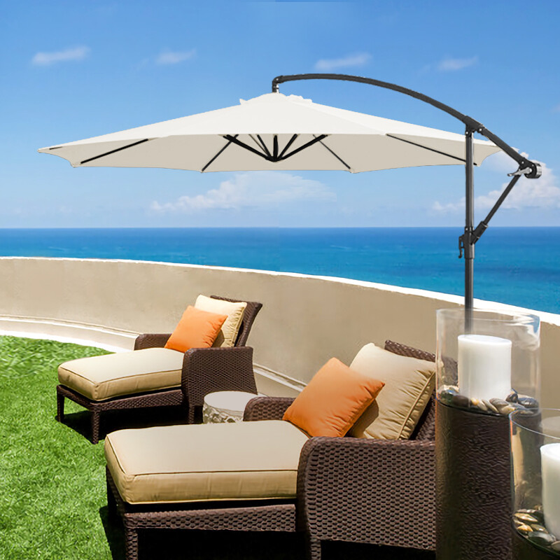 3M Garden Parasol Sun Shade Patio Banana Crank Cantilever Hanging Umbrella Cream