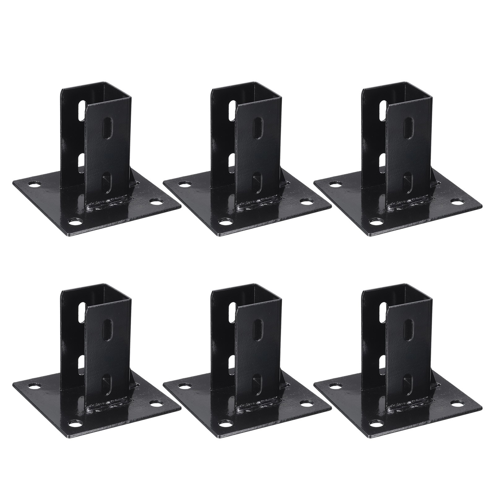 6pcs Post Base with 4 Holes for 2” Single Strut Channel Square, Black
