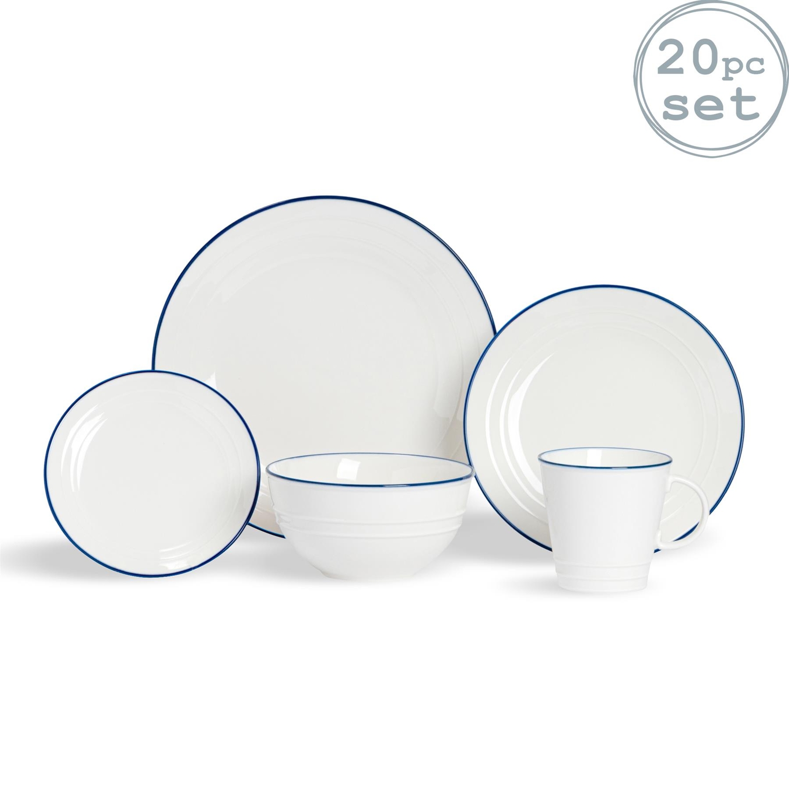 20 Piece White Farmhouse Dinner Set Rustic Country Plates Bowls Tea Coffee Mugs