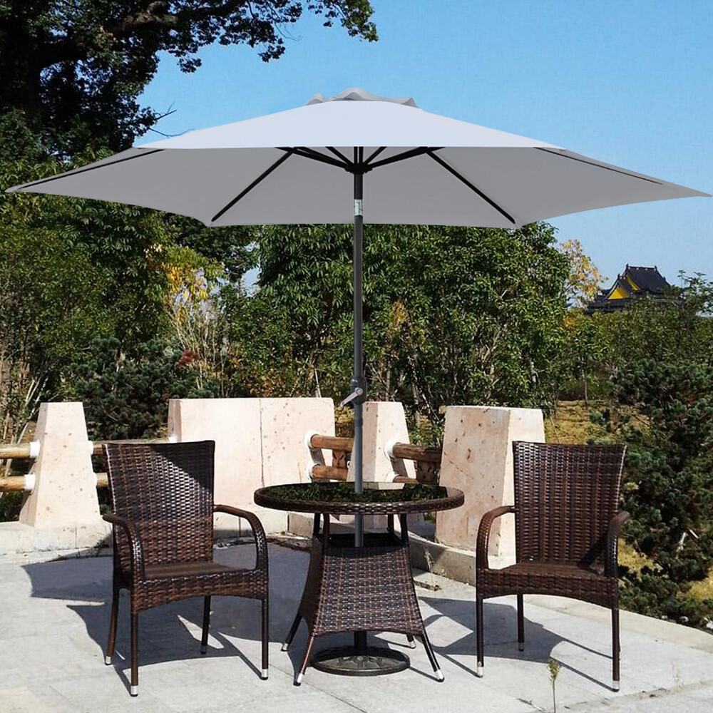 2.5M Parasol Outdoor Garden Patio Sunshade Crank Aluminium Round Umbrella Grey