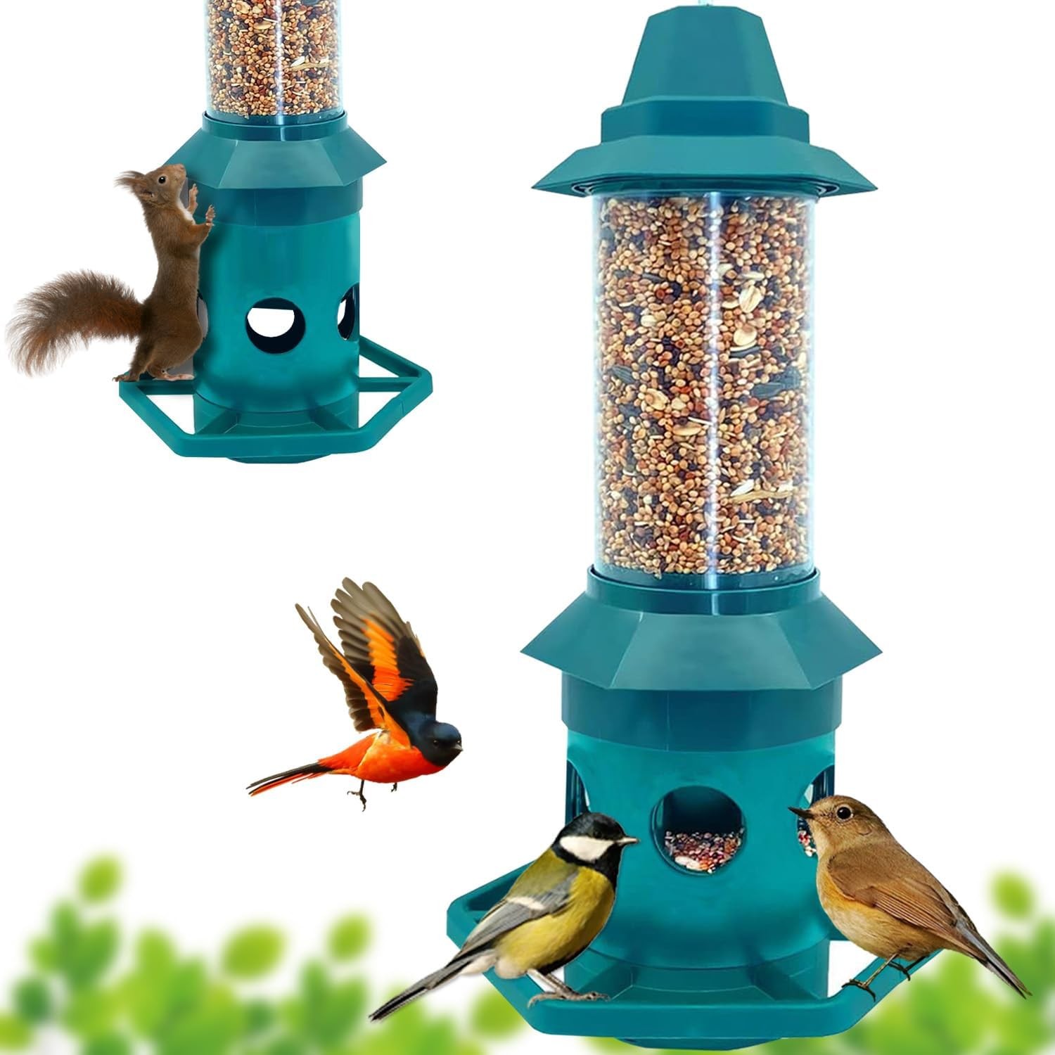 WLLKOO Bird Feeder for Outside, Squirrel Proof Bird Feeders with Weight Activat