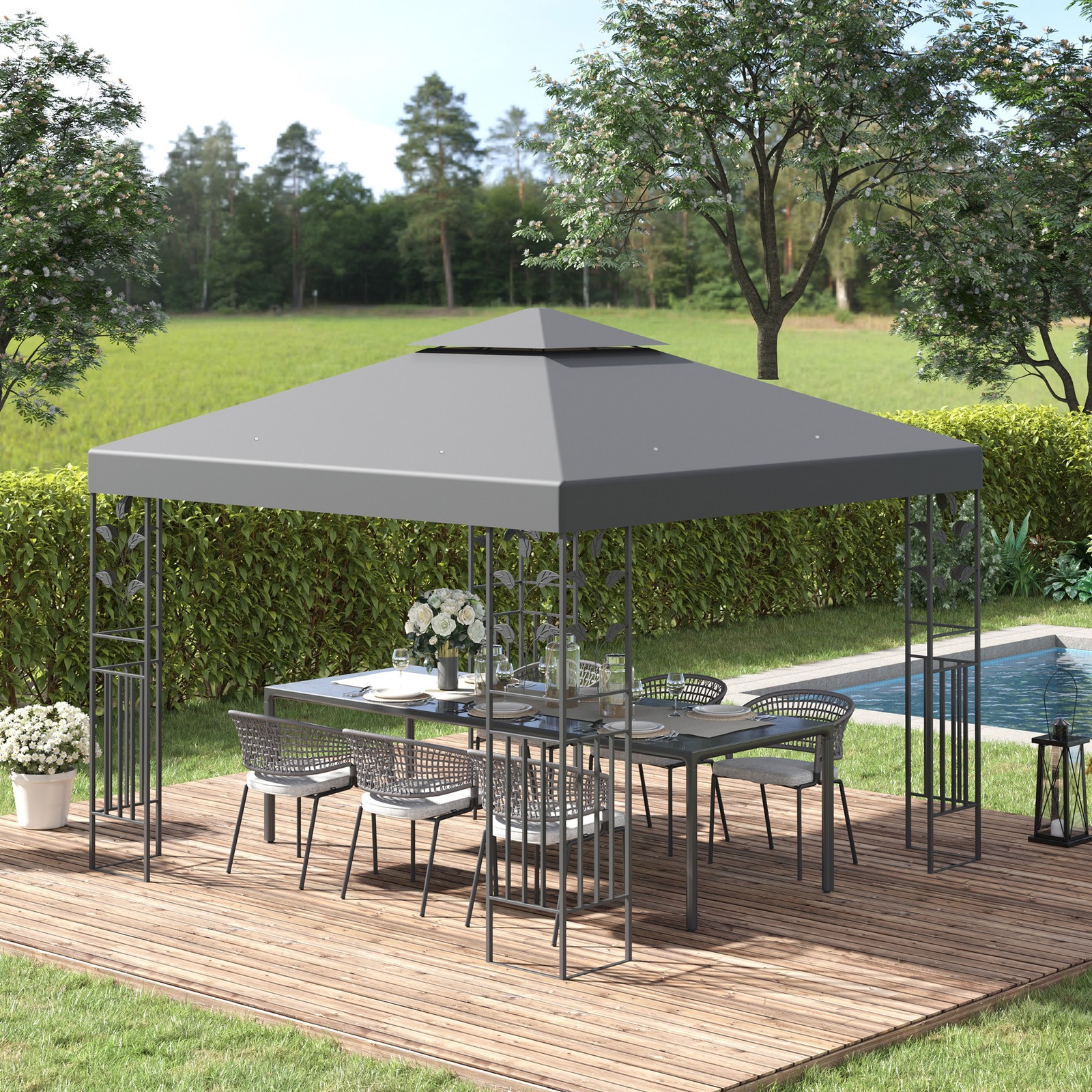 Patio Gazebo Canopy Outdoor Wedding Party Tent Shelter Sun Shade Steel- 3m x 3m