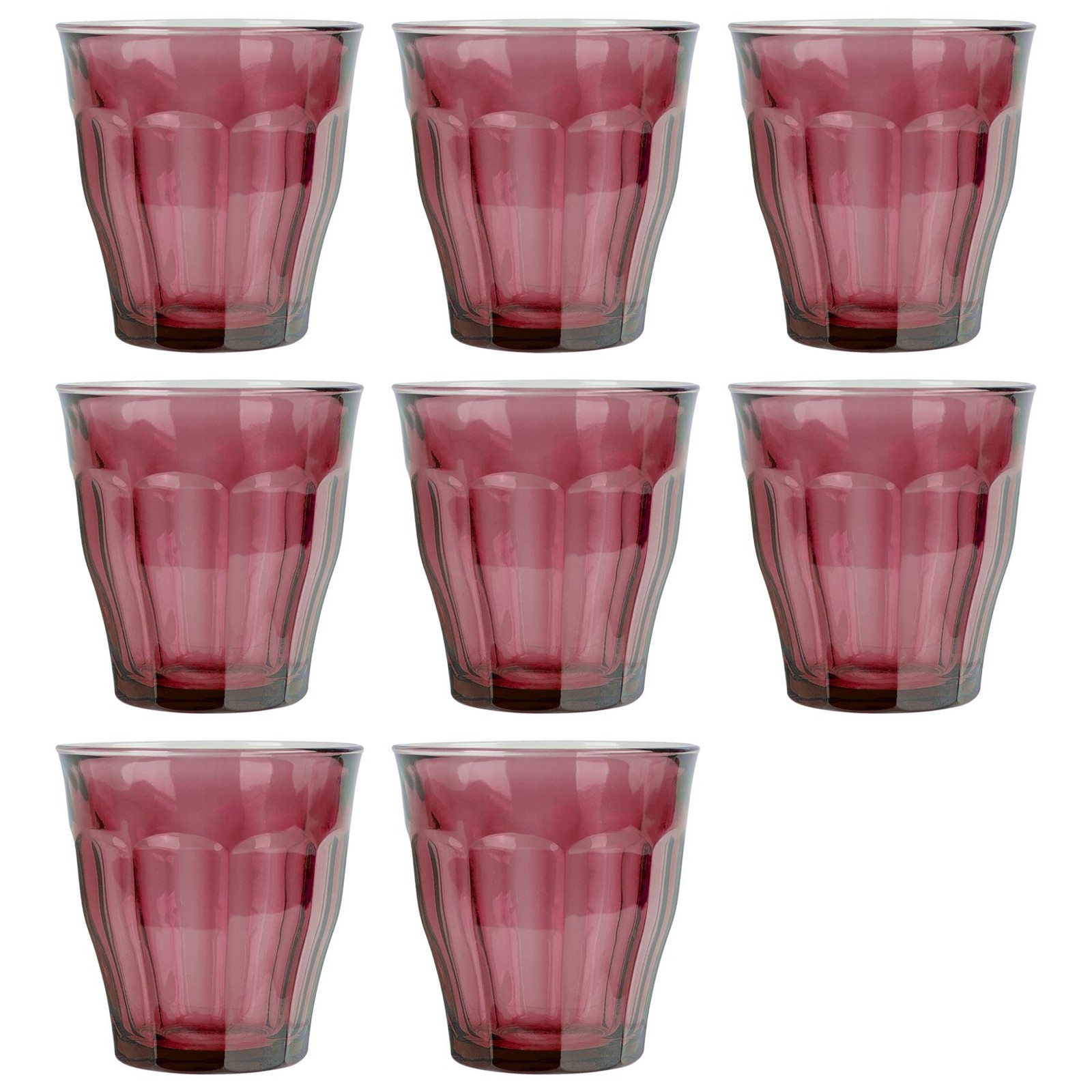 8x Duralex Plum 250ml Picardie Glass Tumblers Water Whiskey Drinking Cup Set