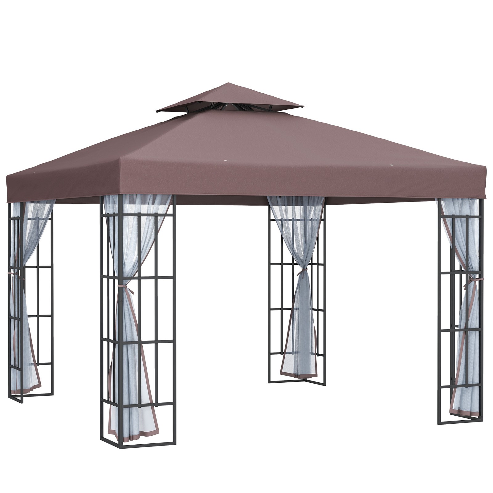 Outsunny 3 x 3(m) Patio Gazebo Canopy Garden Pavilion with 2 Tier Roof, Coffee